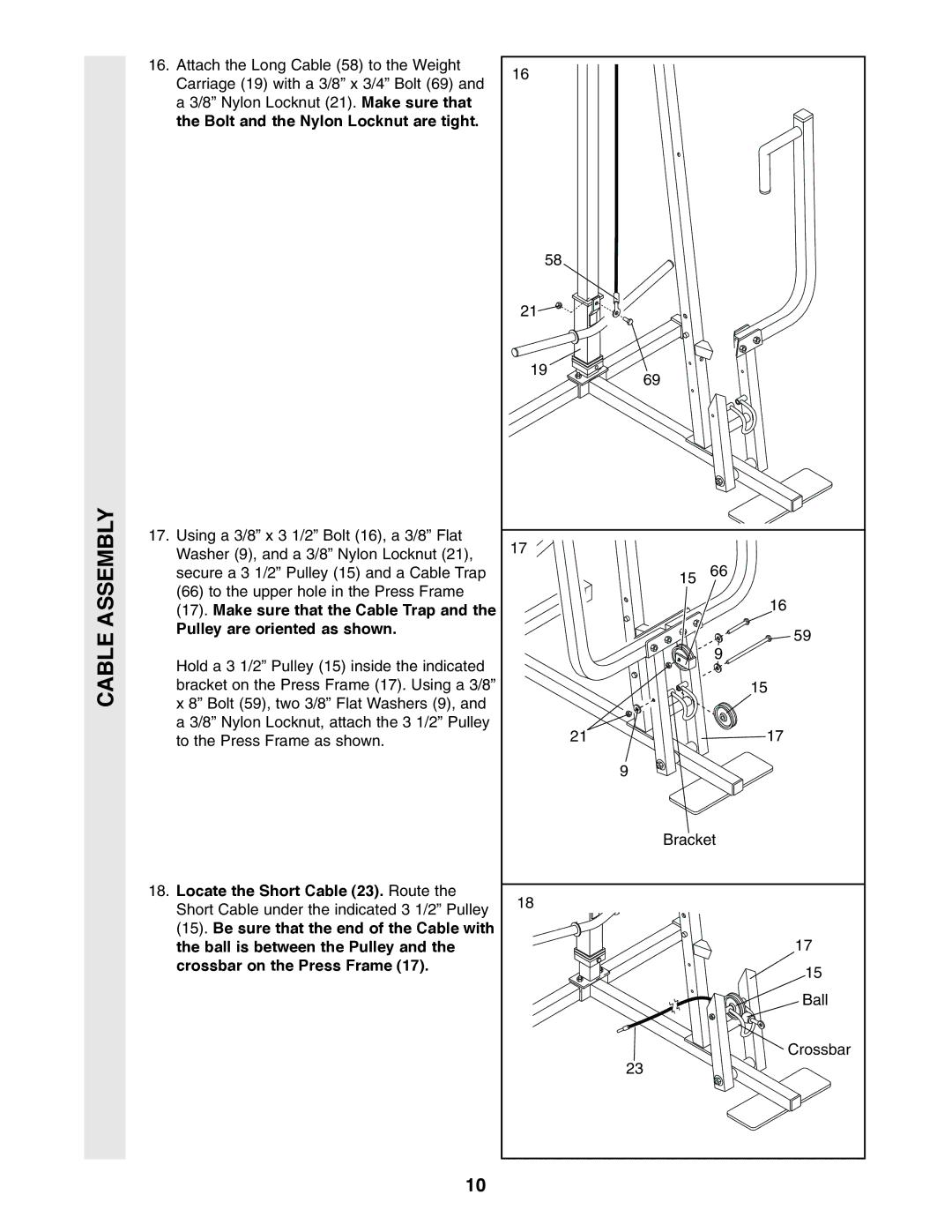 Healthrider 831.159710 manual Bracket Ball Crossbar 