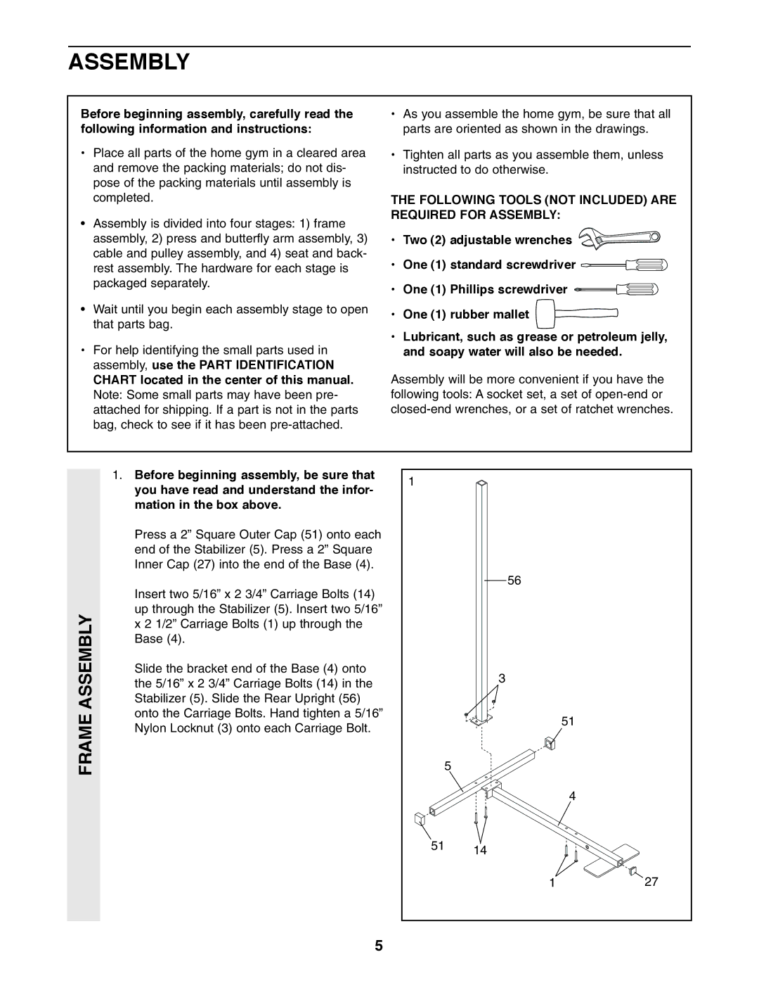 Healthrider 831.159710 Assembly, Chart located in the center of this manual 