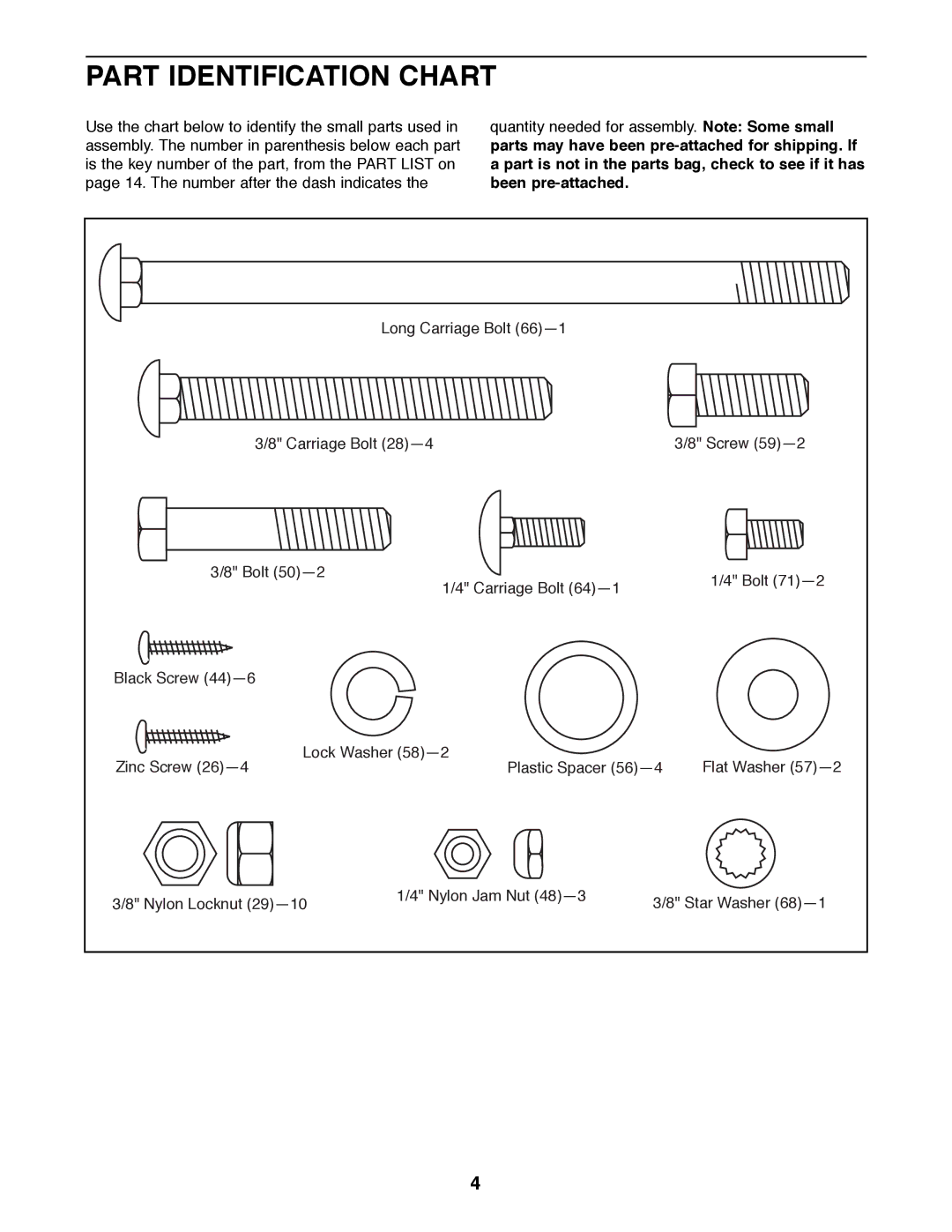 Healthrider 831.285770 manual Part Identification Chart 