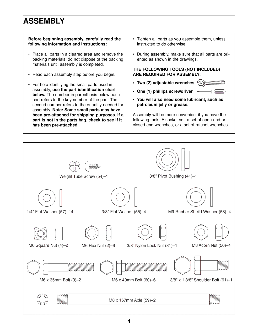 Healthrider 831.287940 manual Following Tools not Included are Required for Assembly 