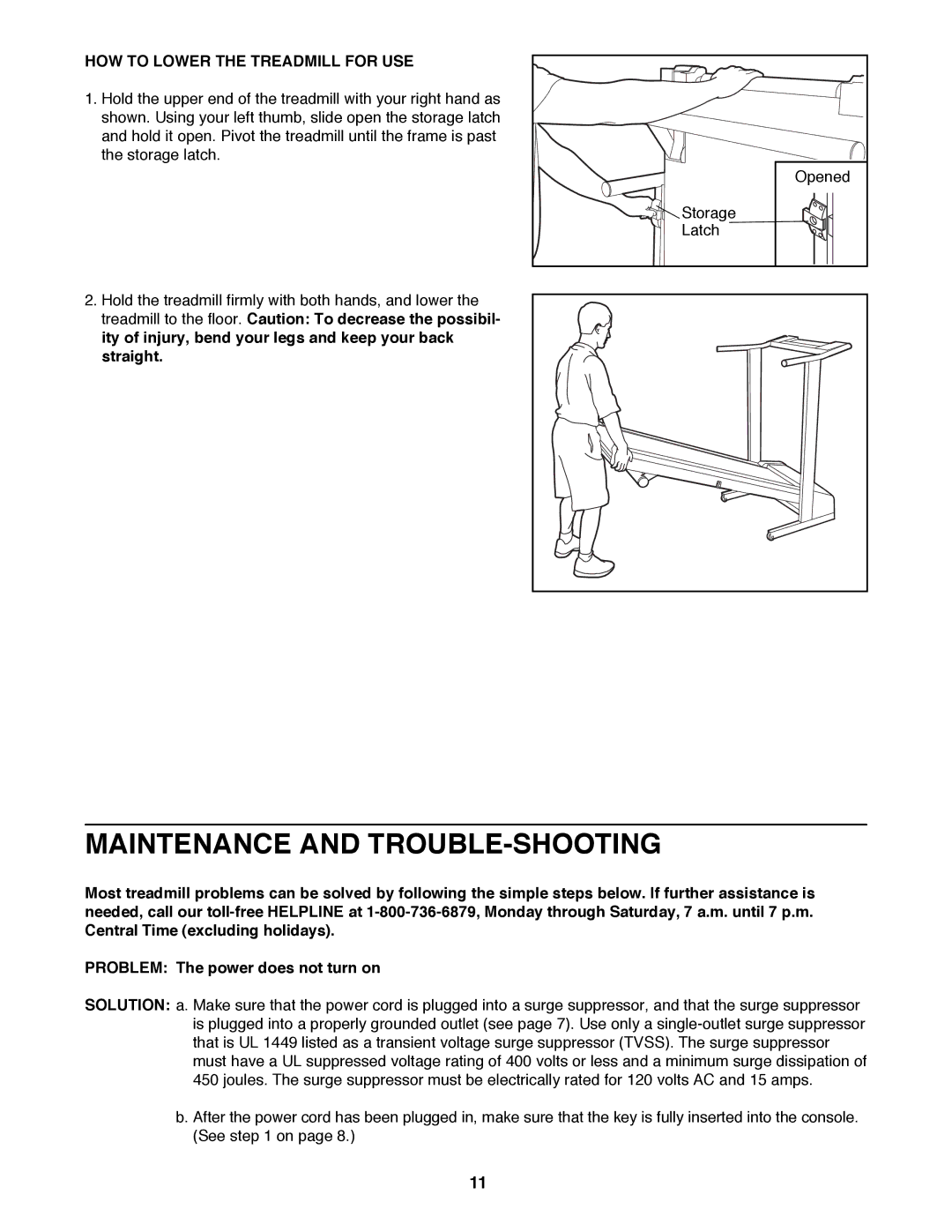 Healthrider 831.297820 S manual Maintenance and TROUBLE-SHOOTING, HOW to Lower the Treadmill for USE 