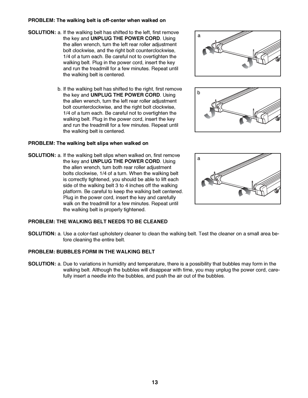 Healthrider 831.297830 manual Problem The walking belt is off-center when walked on 