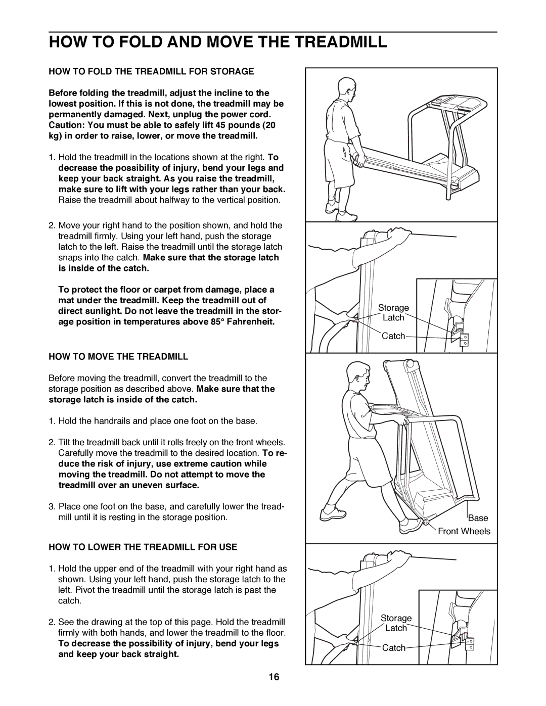 Healthrider 831.297871 manual HOW to Fold and Move the Treadmill, HOW to Fold the Treadmill for Storage 