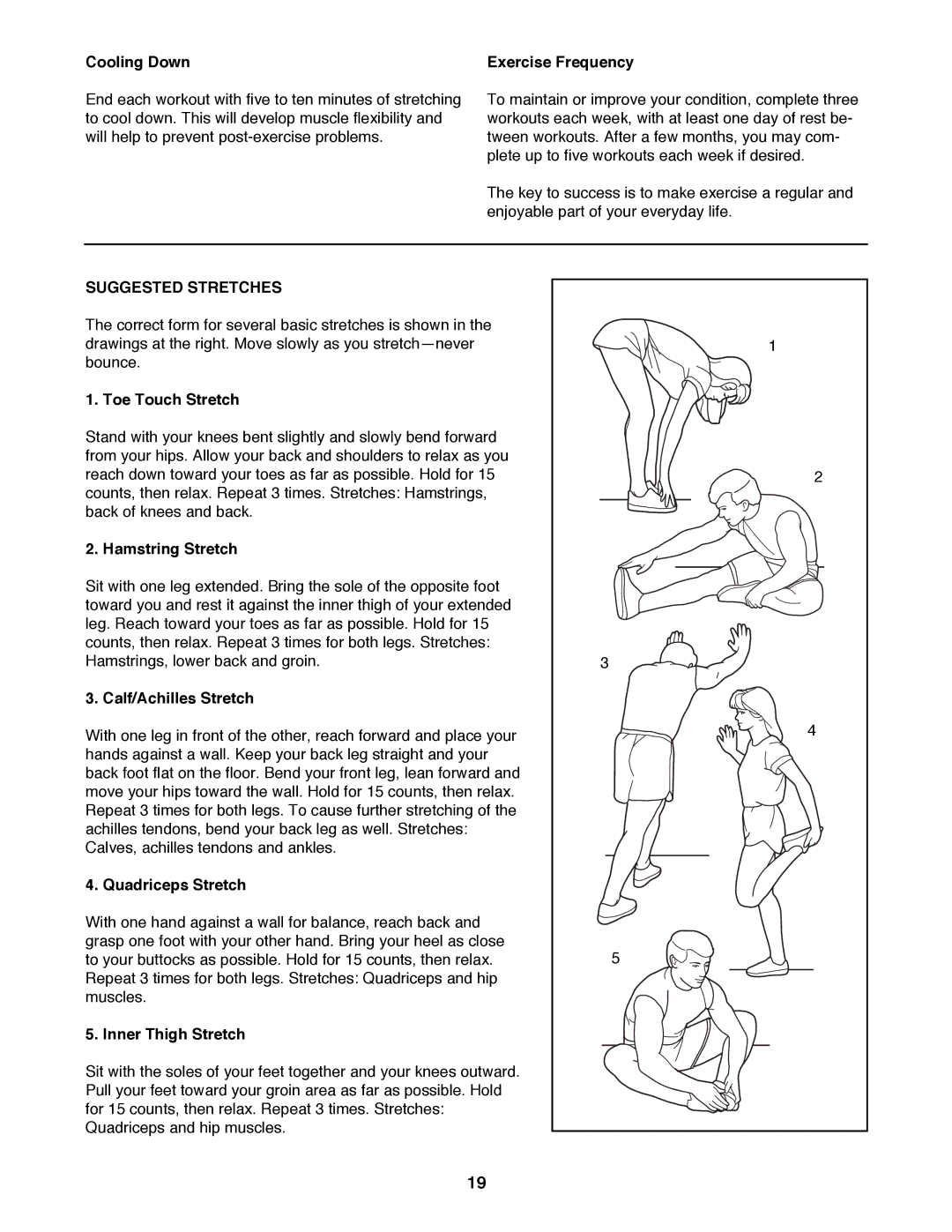 Healthrider 831.297970 manual Suggested Stretches 