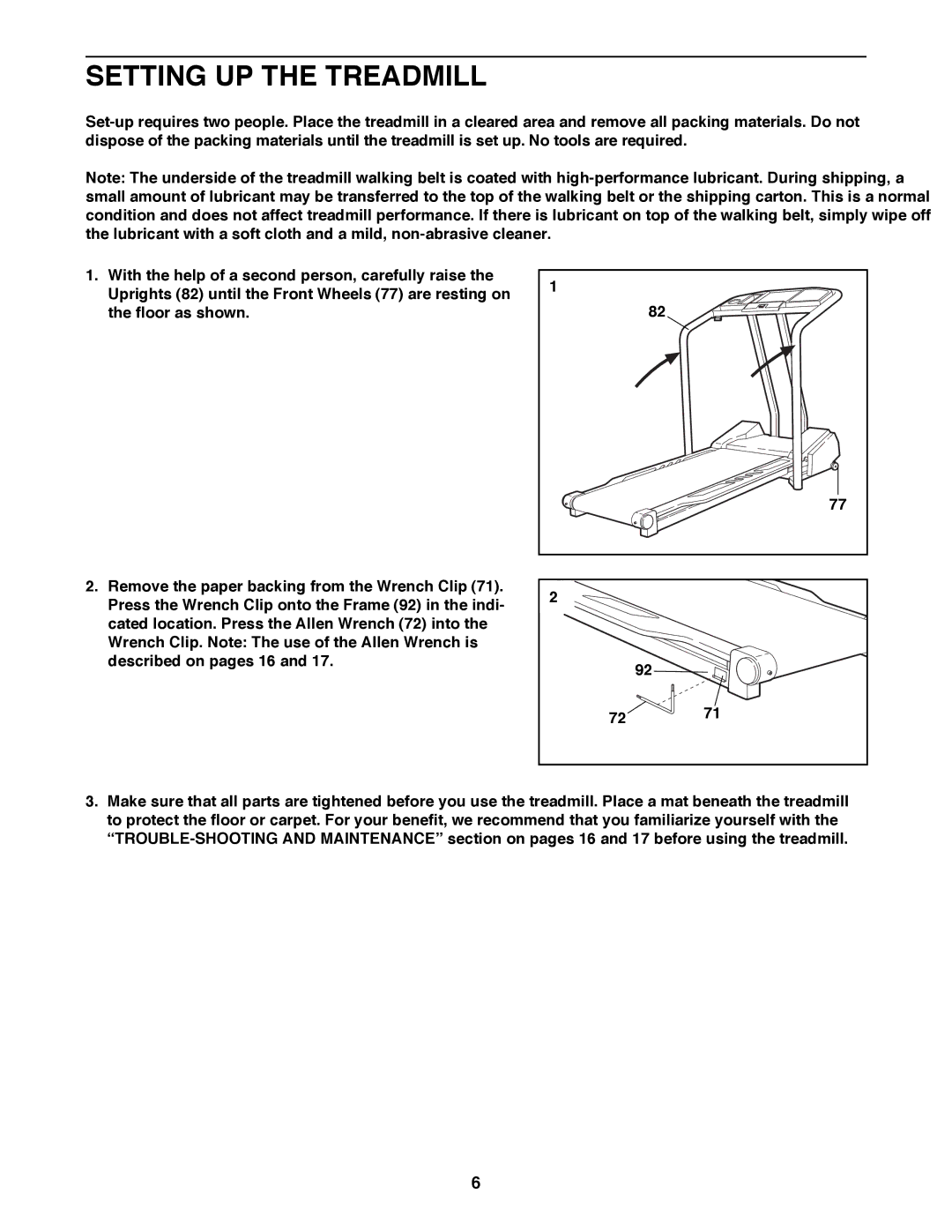 Healthrider 831.297970 manual Setting UP the Treadmill 