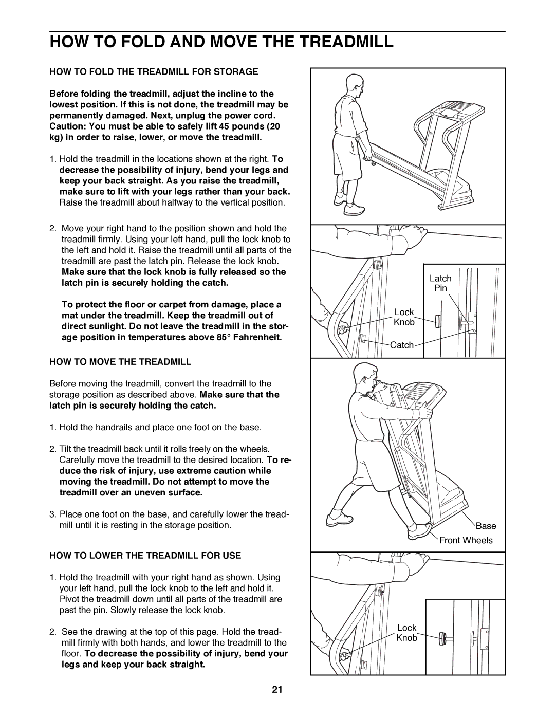 Healthrider 831.299300 manual HOW to Fold and Move the Treadmill, HOW to Fold the Treadmill for Storage 