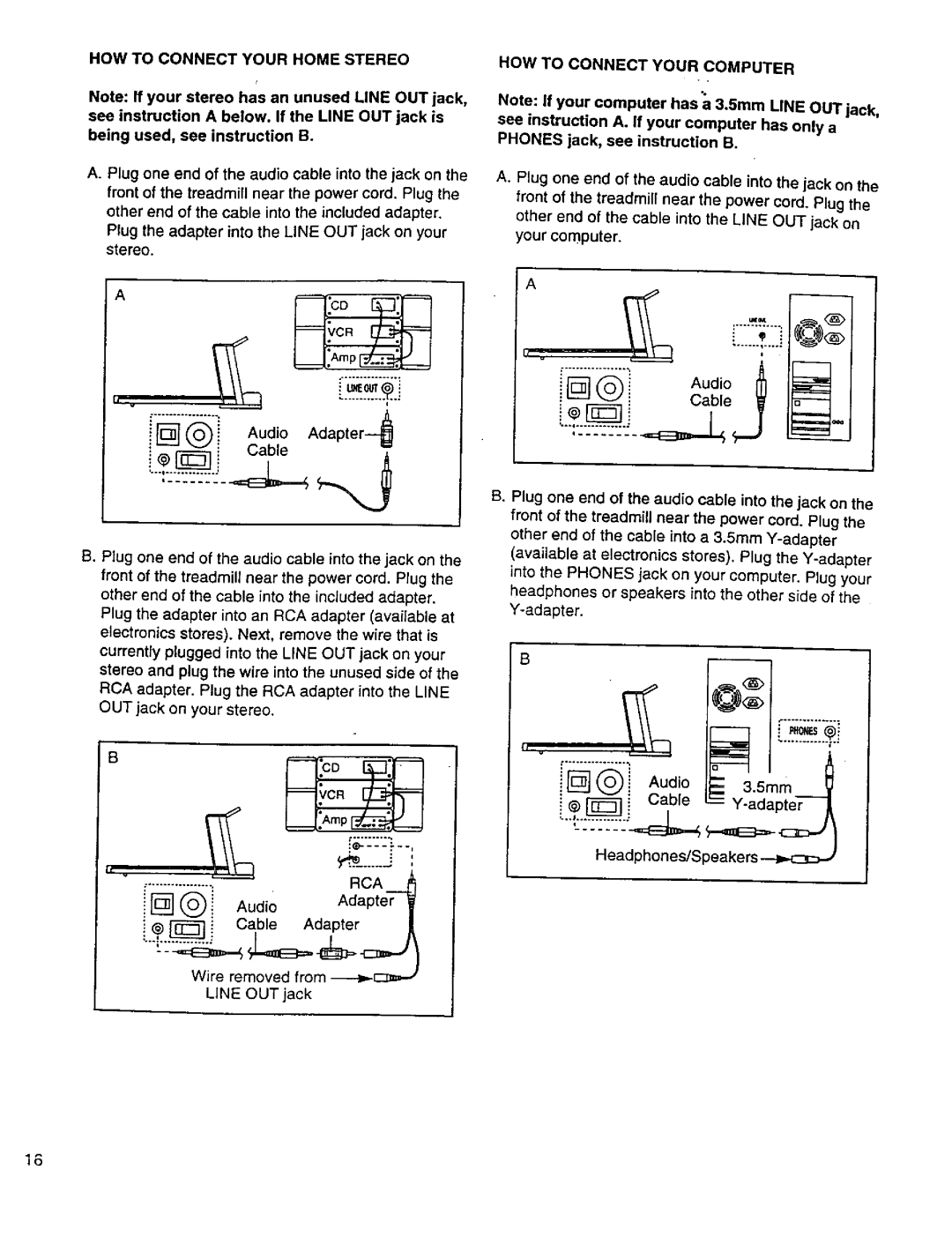 Healthrider 831.299301 manual NOW to Connect Your Home Stereo, HOW to Connect Your Computer, Your computer, Adapter 