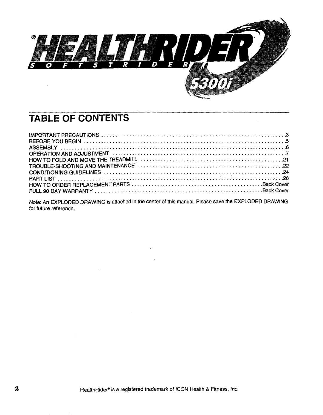 Healthrider 831.299301 manual Contents 