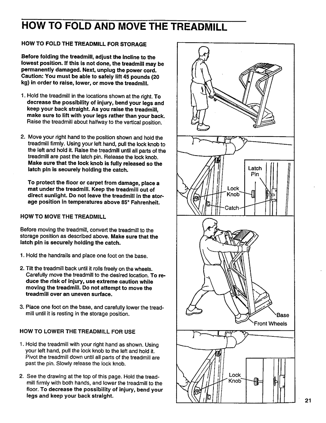 Healthrider 831.299301 manual HOW to Fold and Move the Treadmill, HOW to Fold the Treadmill for Storage 