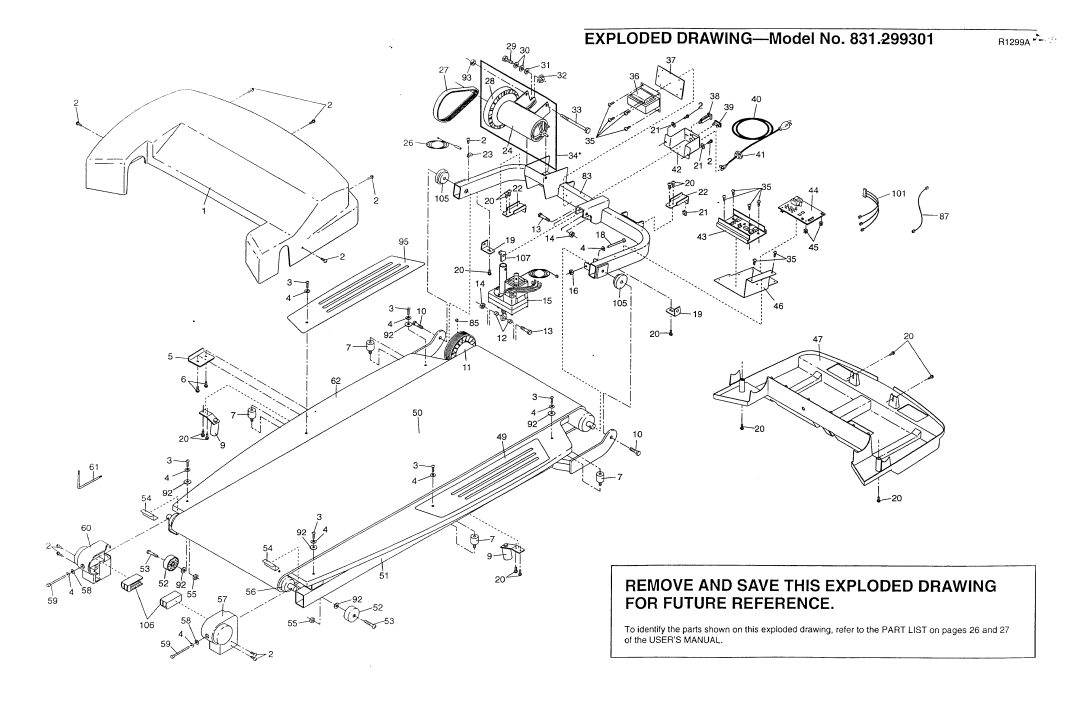 Healthrider 831.299301 manual Exploded DRAWING--Model No 