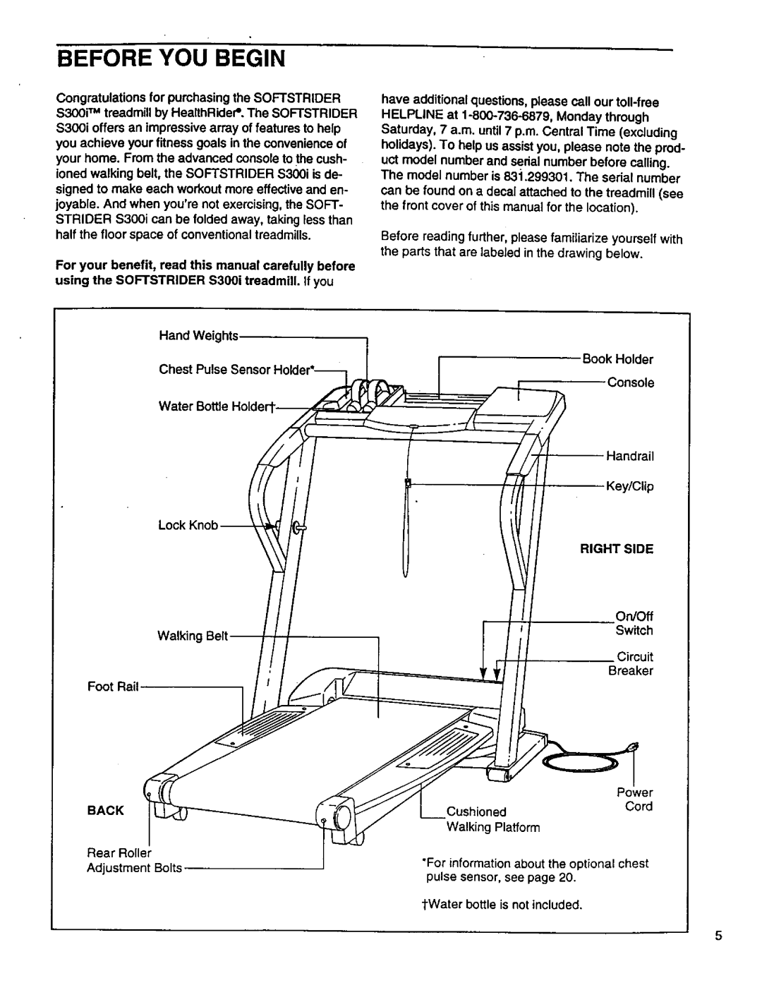 Healthrider 831.299301 manual Before YOU Begin, Right Side, Back 