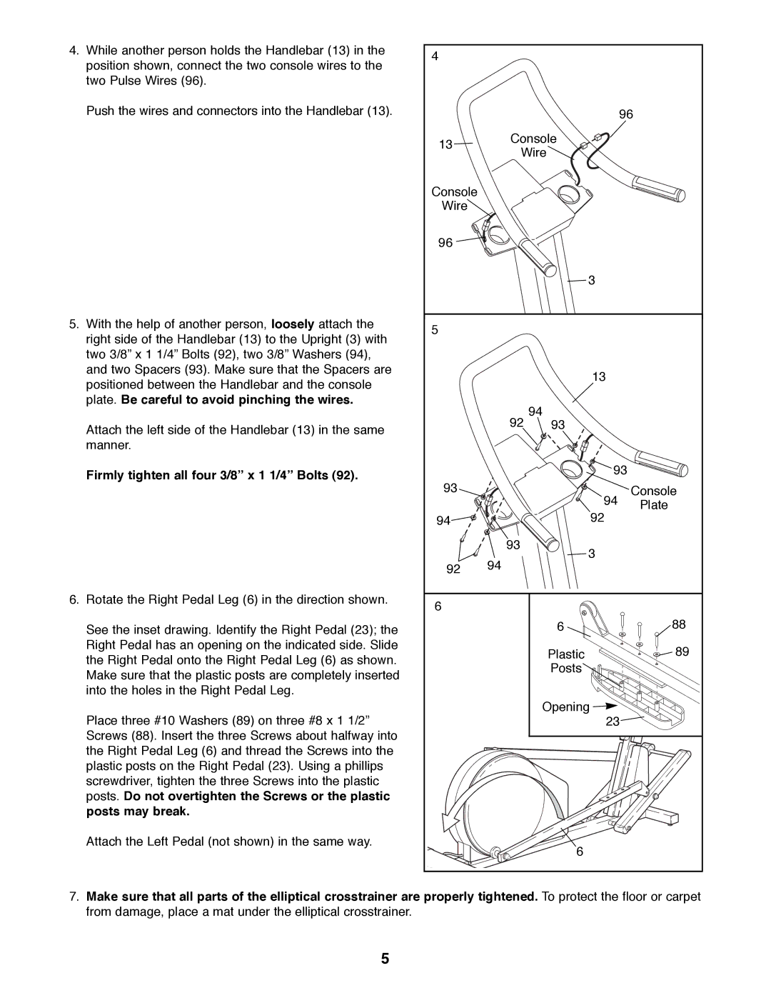 Healthrider E660 manual Firmly tighten all four 3/8Ó x 1 1/4Ó Bolts 