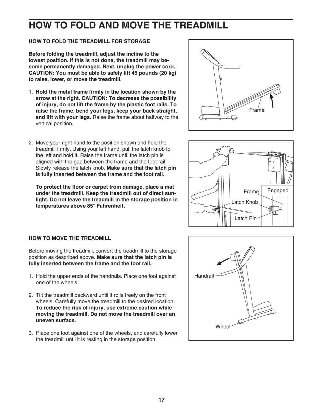 Healthrider H500i HOW to Fold and Move the Treadmill, HOW to Fold the Treadmill for Storage, HOW to Move the Treadmill 