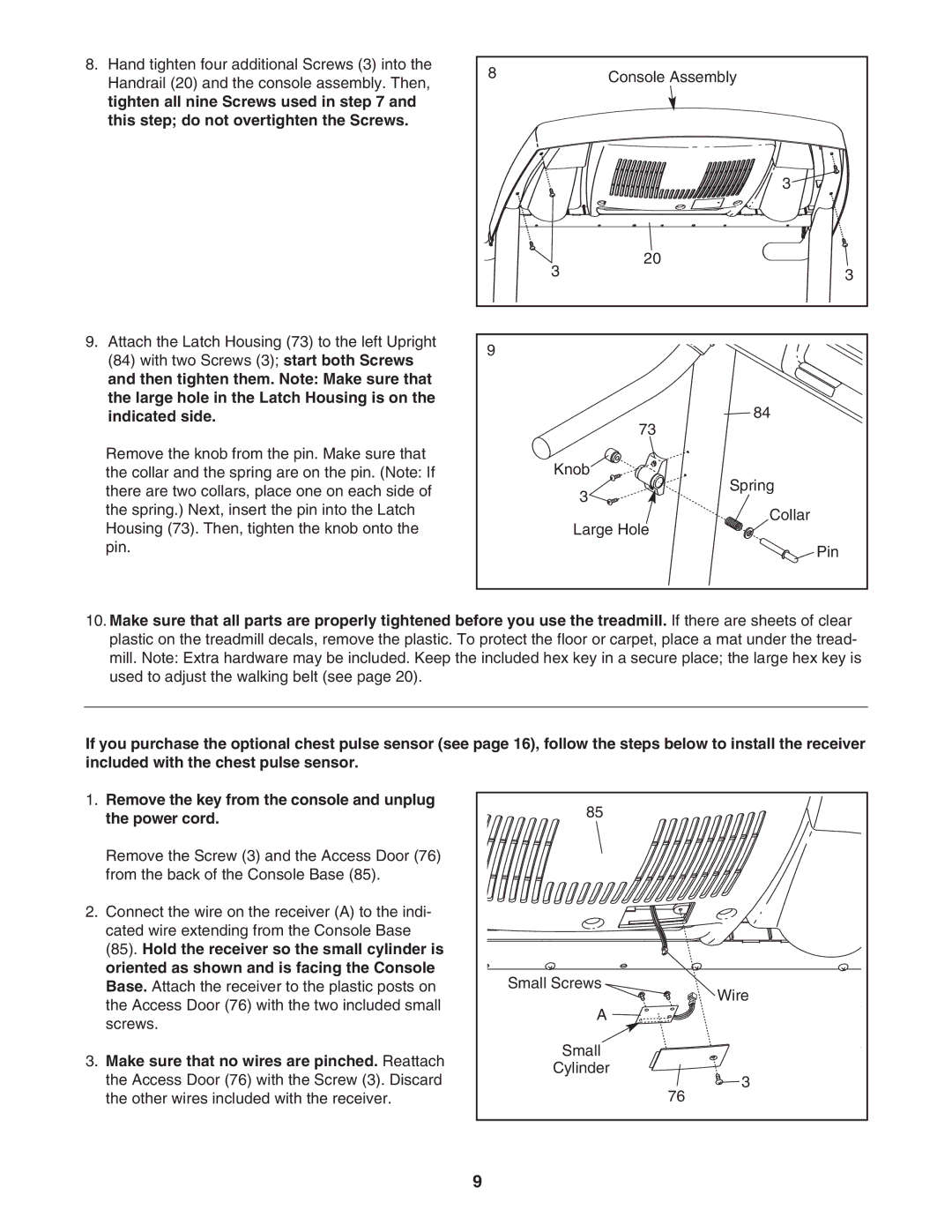 Healthrider H500i manual Small Screws 