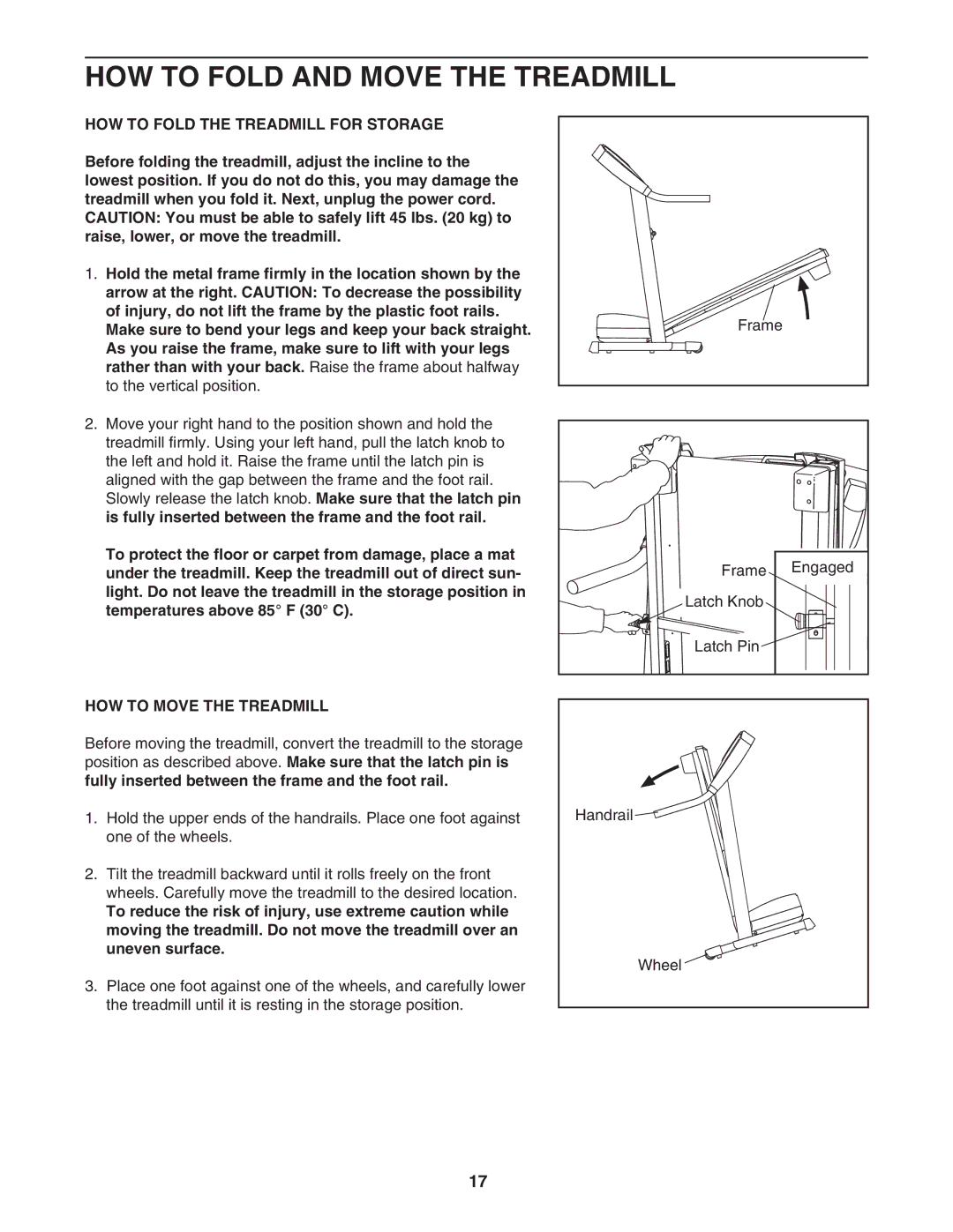 Healthrider H500i HOW to Fold and Move the Treadmill, HOW to Fold the Treadmill for Storage, HOW to Move the Treadmill 