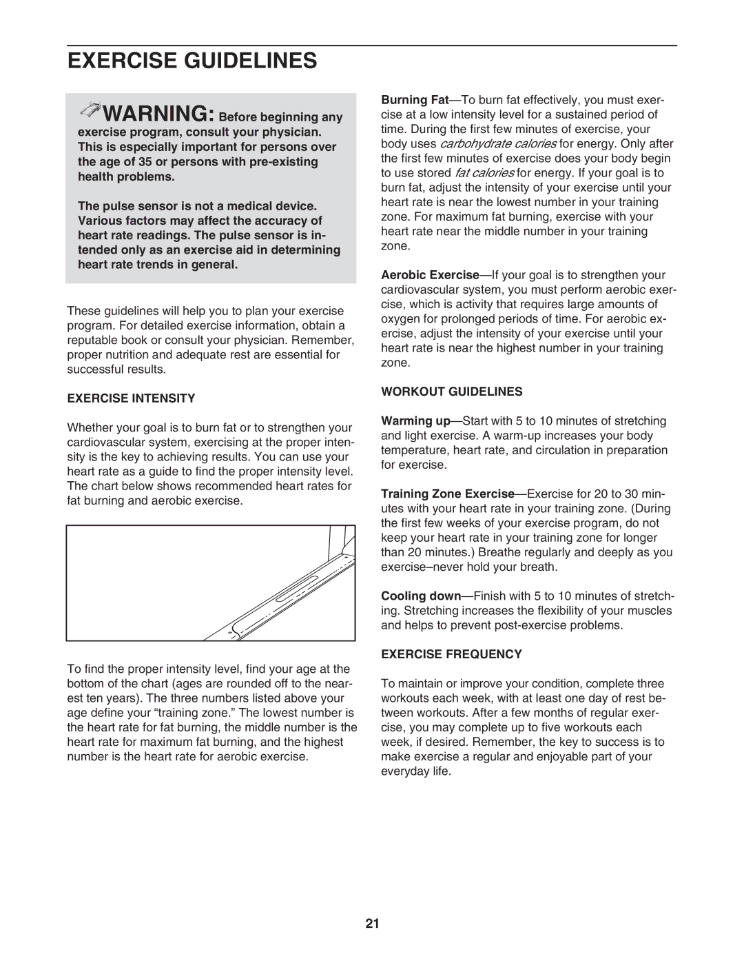 Healthrider H500i manual Exercise Guidelines, Exercise Intensity, Workout Guidelines, Exercise Frequency 