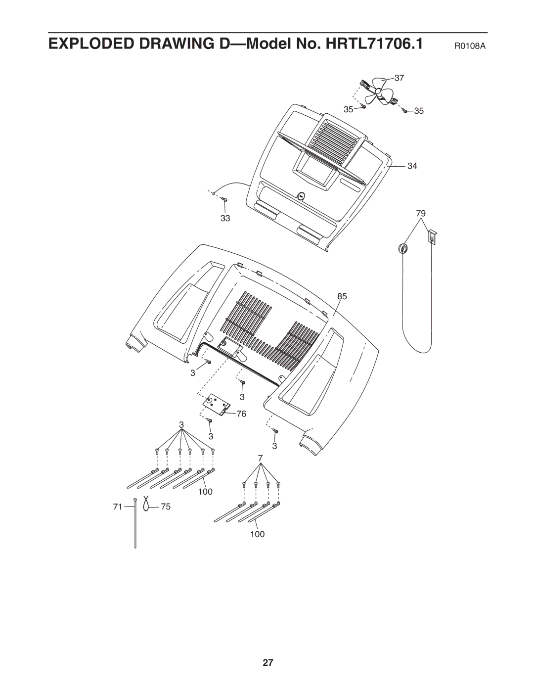 Healthrider H500i manual Exploded Drawing D-Model No. HRTL71706.1 R0108A 