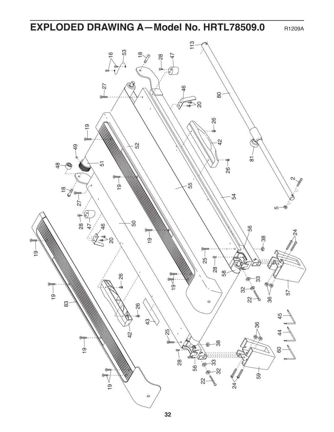 Healthrider H75t manual Exploded Drawing A-Model No. HRTL78509.0 R1209A 