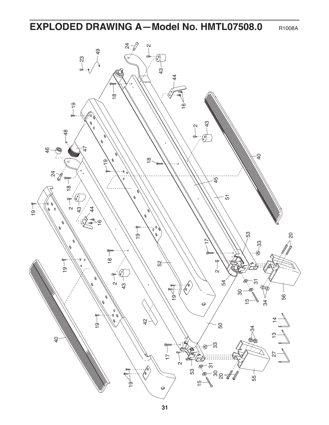 Healthrider H90T manual Exploded Drawing A-Model No. HMTL07508.0 R1008A 