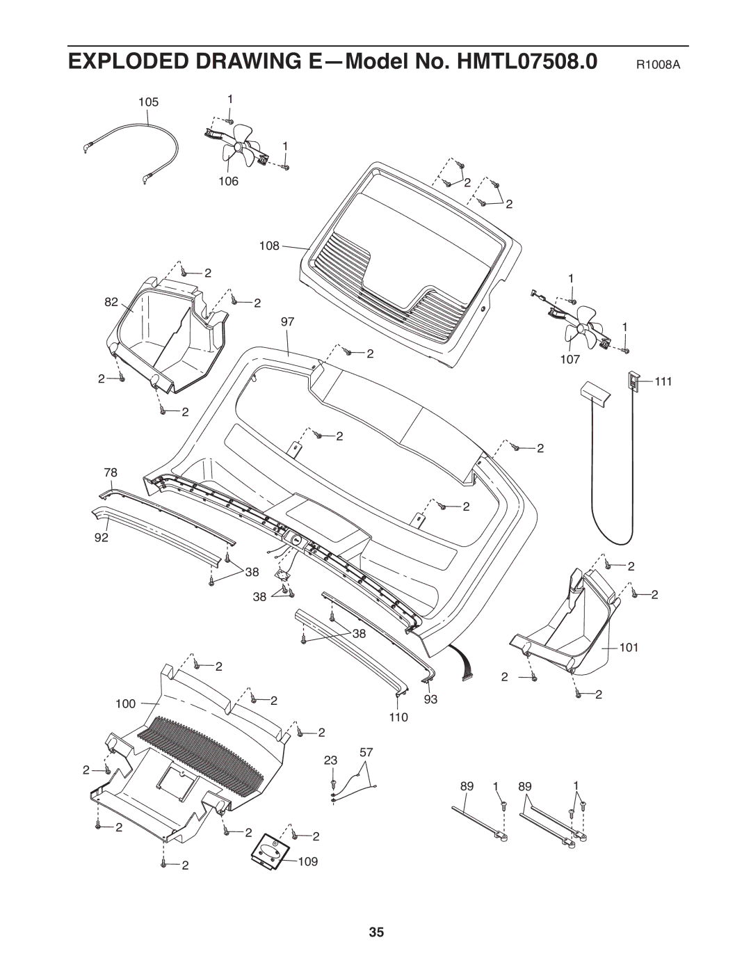 Healthrider H90T manual Exploded Drawing E-Model No. HMTL07508.0 R1008A 