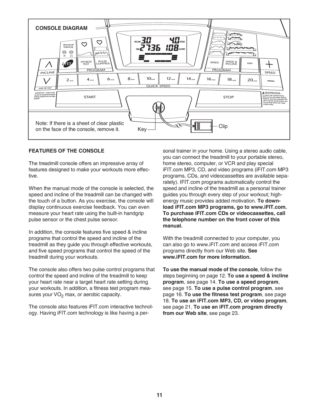 Healthrider HATL51205.0 manual Console Diagram, Features of the Console 