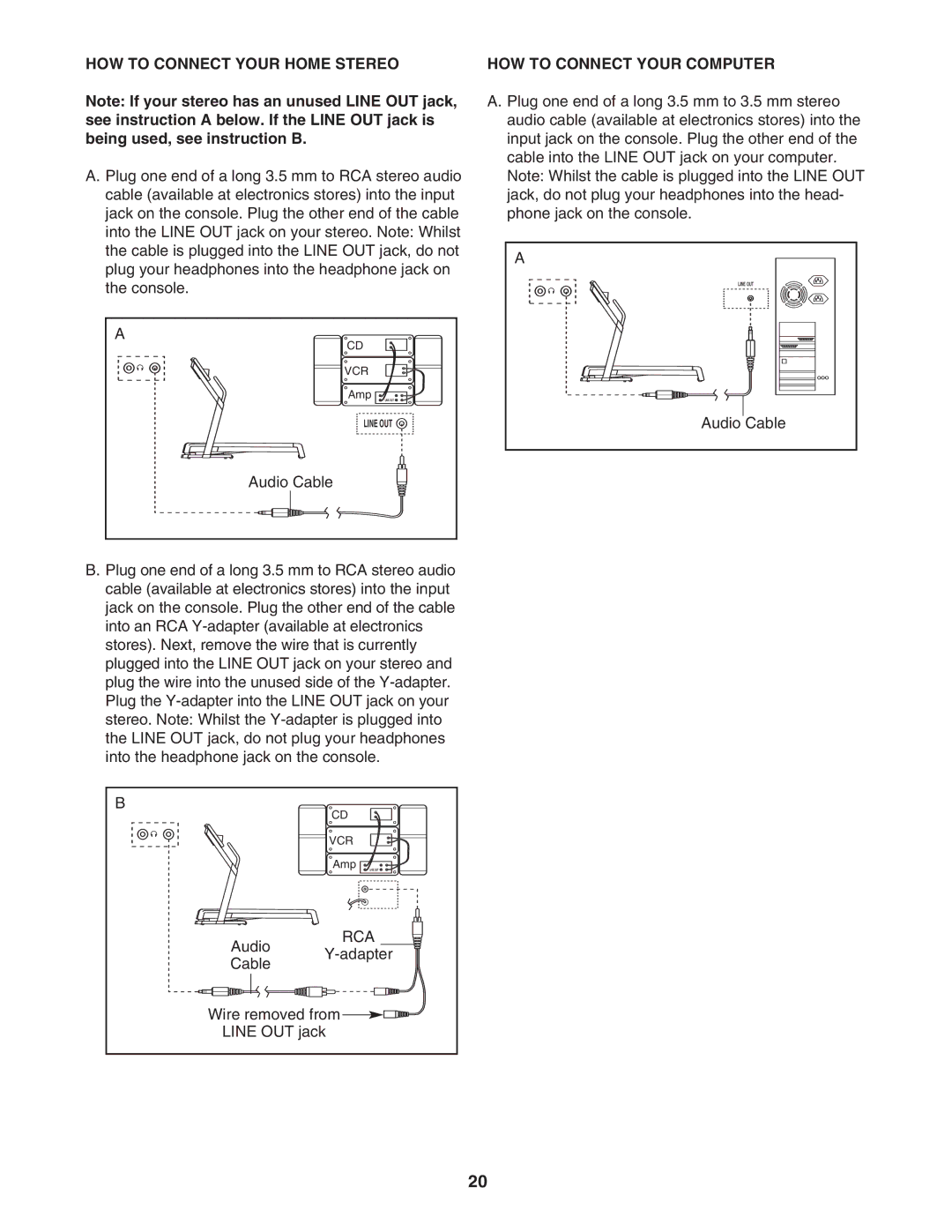 Healthrider HATL51205.0 manual HOW to Connect Your Home Stereo, HOW to Connect Your Computer 