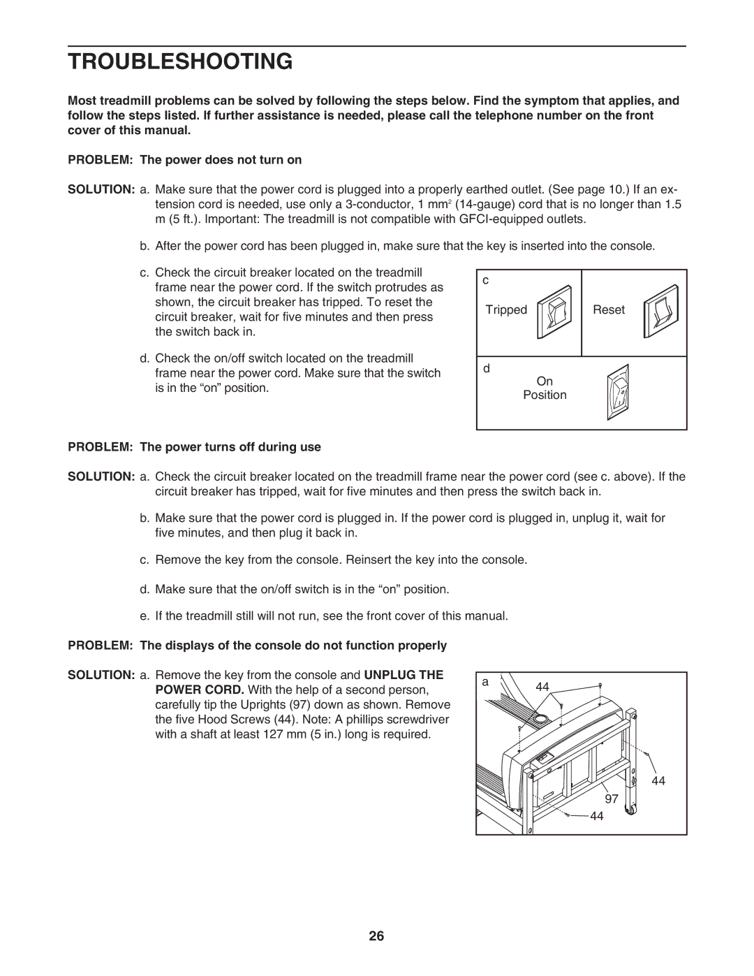 Healthrider HATL51205.0 manual Troubleshooting, Problem The power turns off during use 