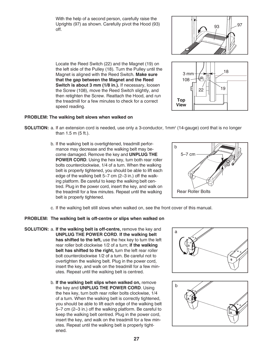 Healthrider HATL51205.0 manual Top, Problem The walking belt slows when walked on 