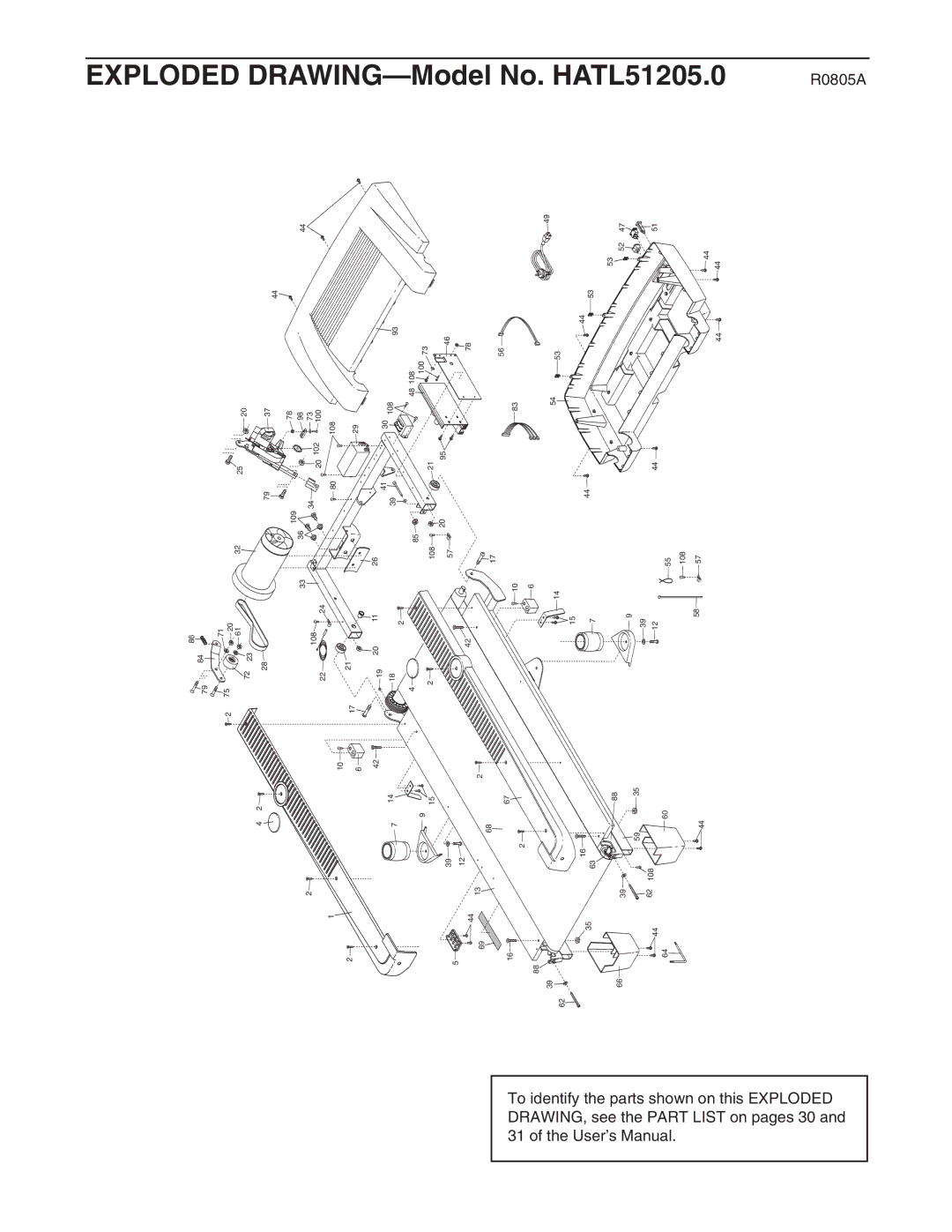 Healthrider manual Exploded DRAWING-Model No. HATL51205.0 