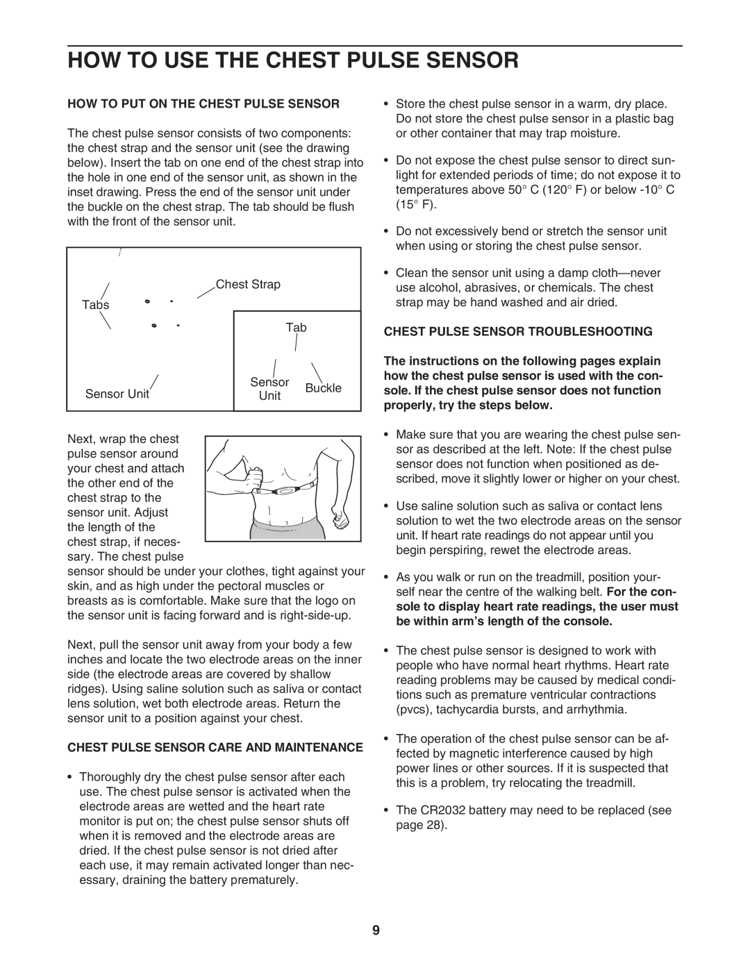 Healthrider HATL51205.0 manual HOW to USE the Chest Pulse Sensor, HOW to PUT on the Chest Pulse Sensor 