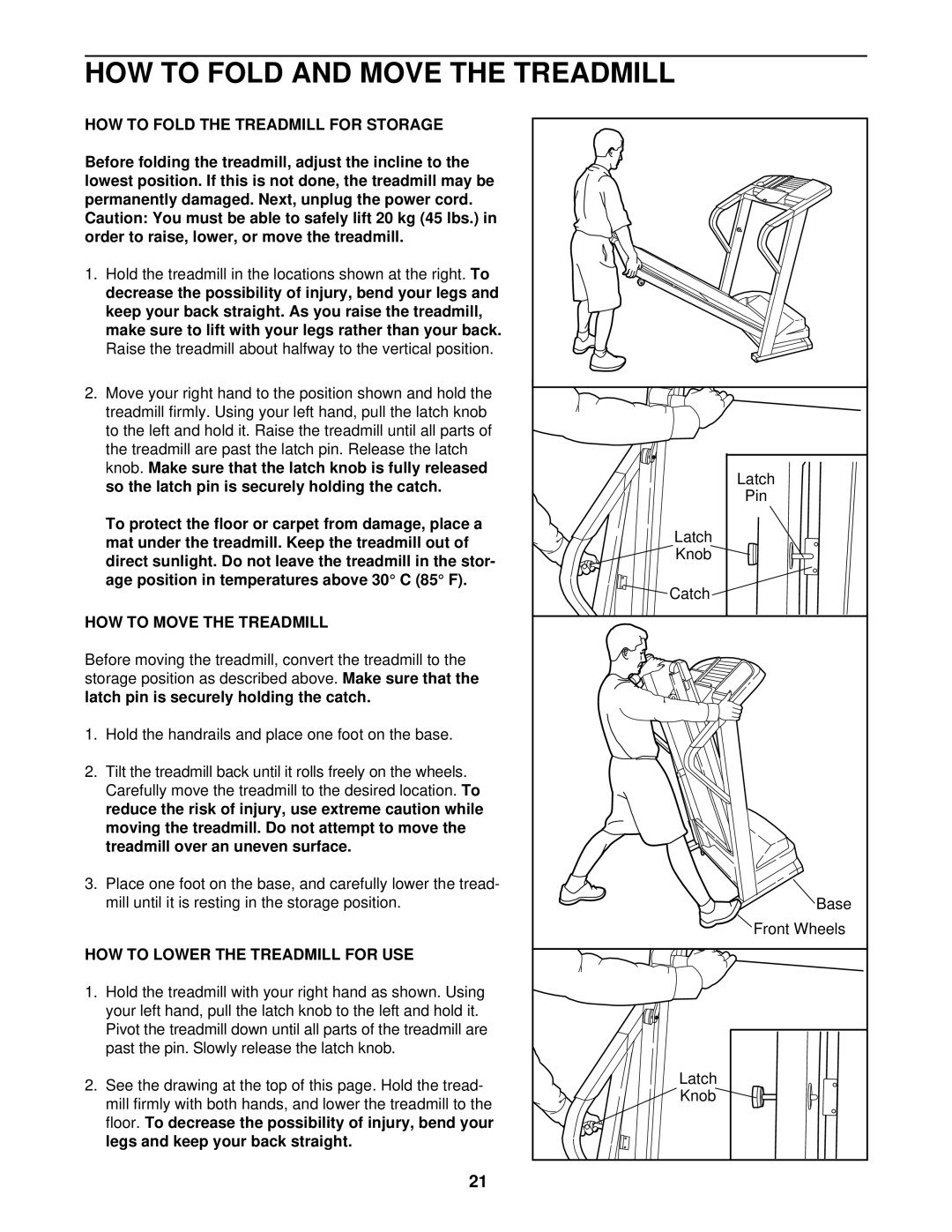 Healthrider HCTL05910 HOW to Fold the Treadmill for Storage, HOW to Move the Treadmill, HOW to Lower the Treadmill for USE 