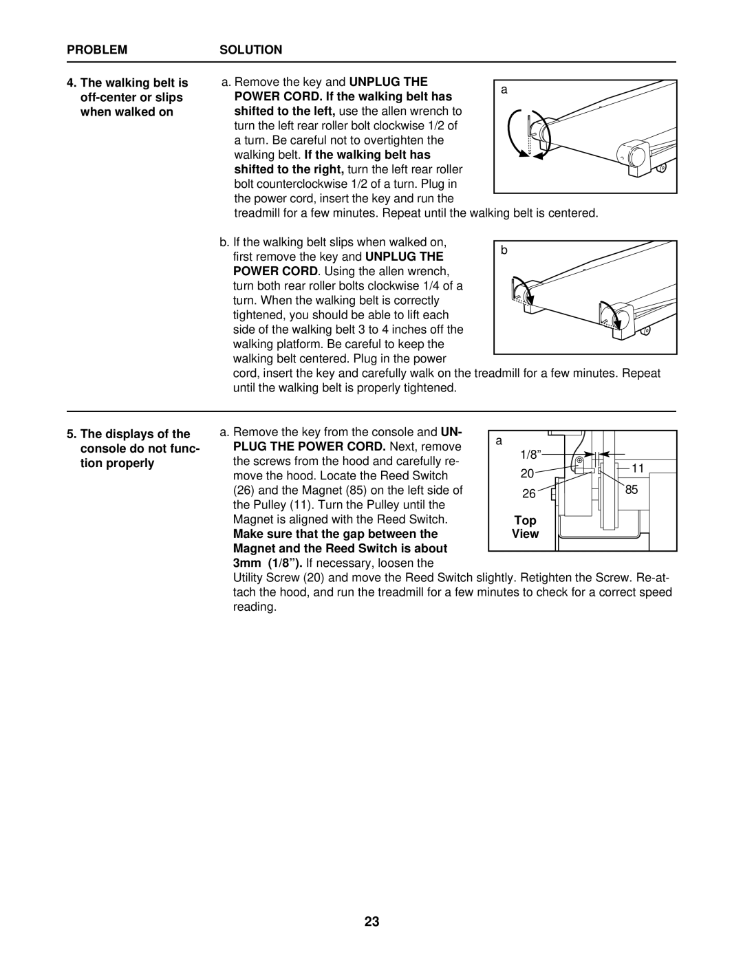 Healthrider HCTL05910 manual Shifted to the left, Unplug Power Cord, Tion properly, Make sure that the gap between 