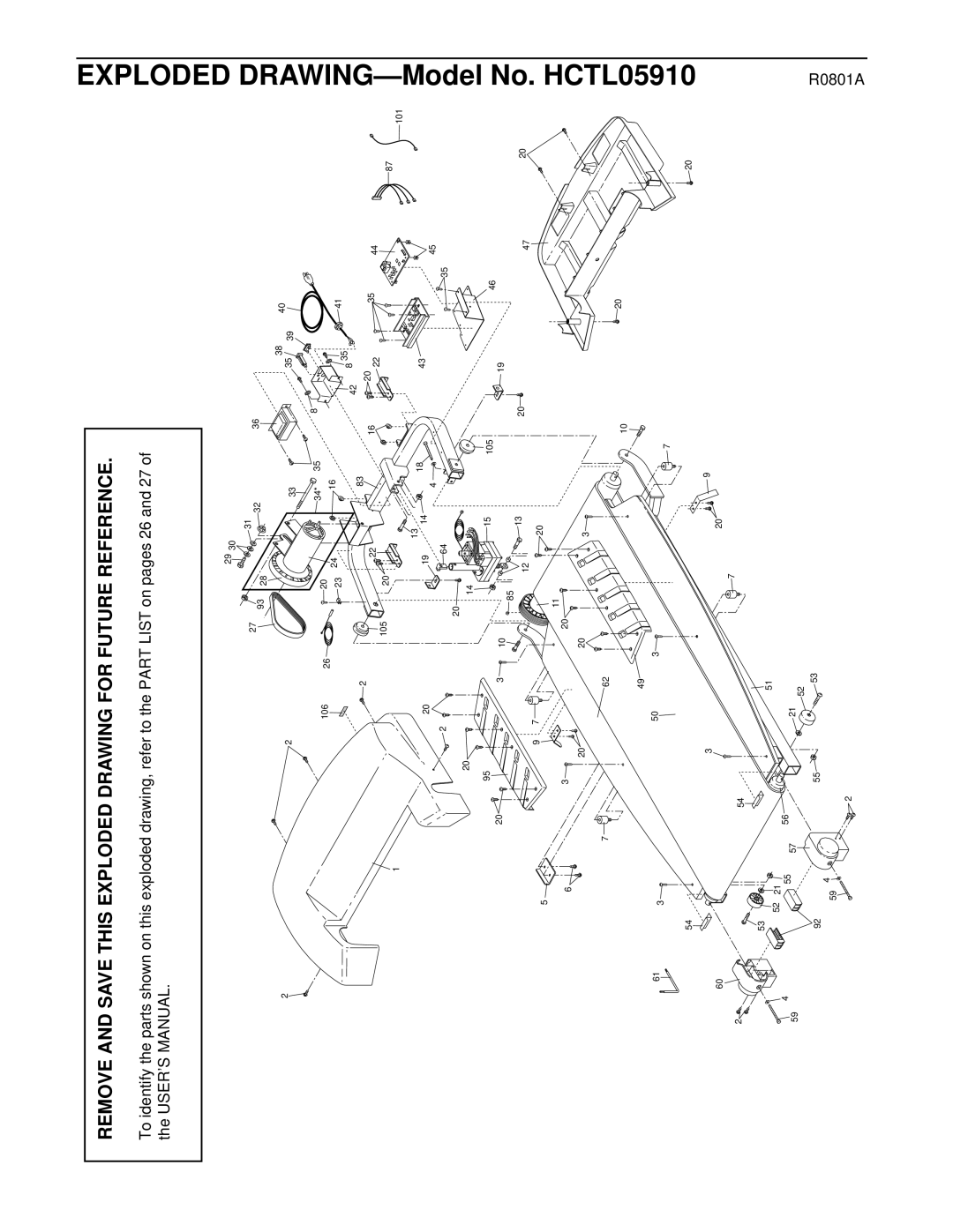 Healthrider HCTL05910 manual Remove and Save this Exploded Drawing for Future Reference, DRAWING-Model 