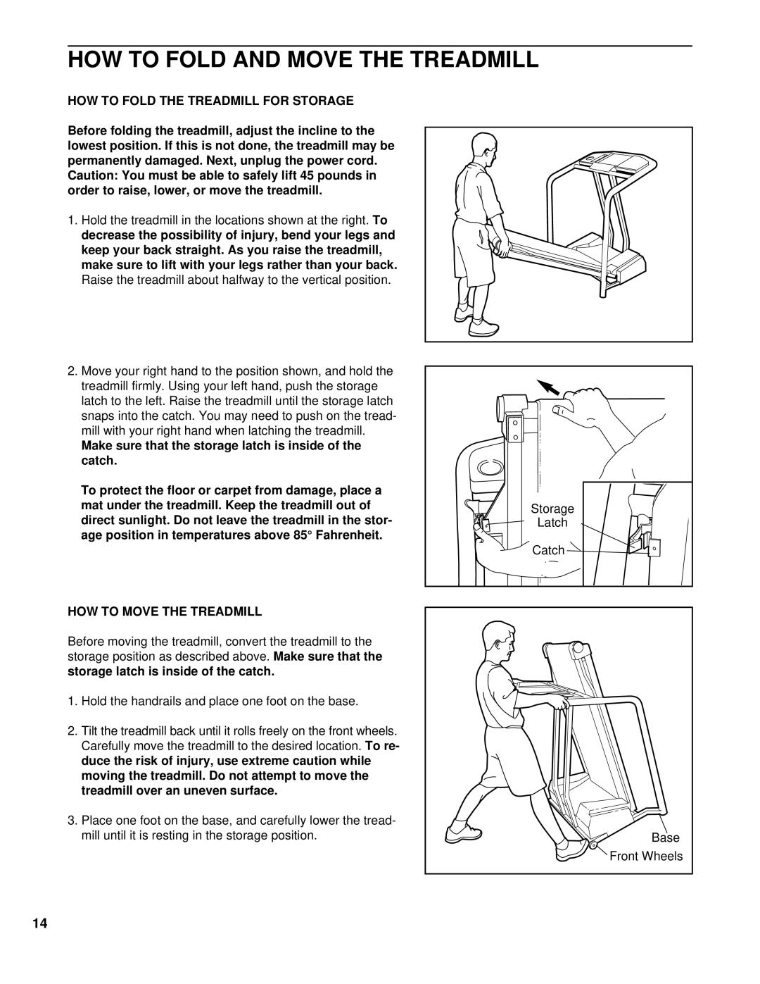 Healthrider HCTL06190 HOW to Fold and Move the Treadmill, HOW to Fold the Treadmill for Storage, HOW to Move the Treadmill 