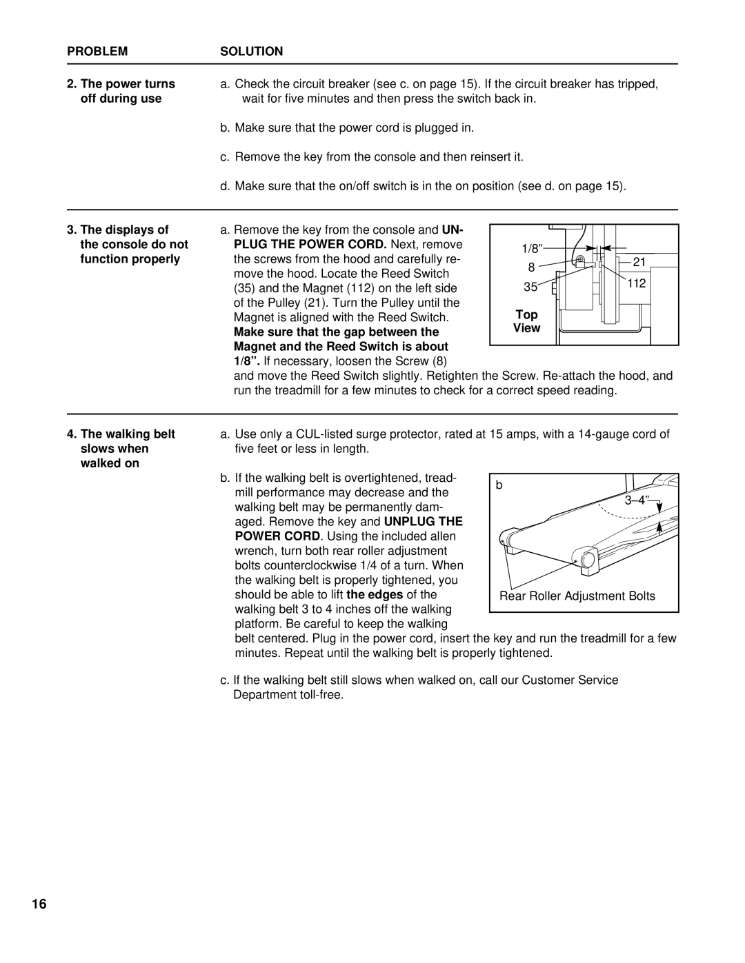 Healthrider HCTL06190 Power turns, Off during use, Displays, Top, Make sure that the gap between, Walking belt, Slows when 