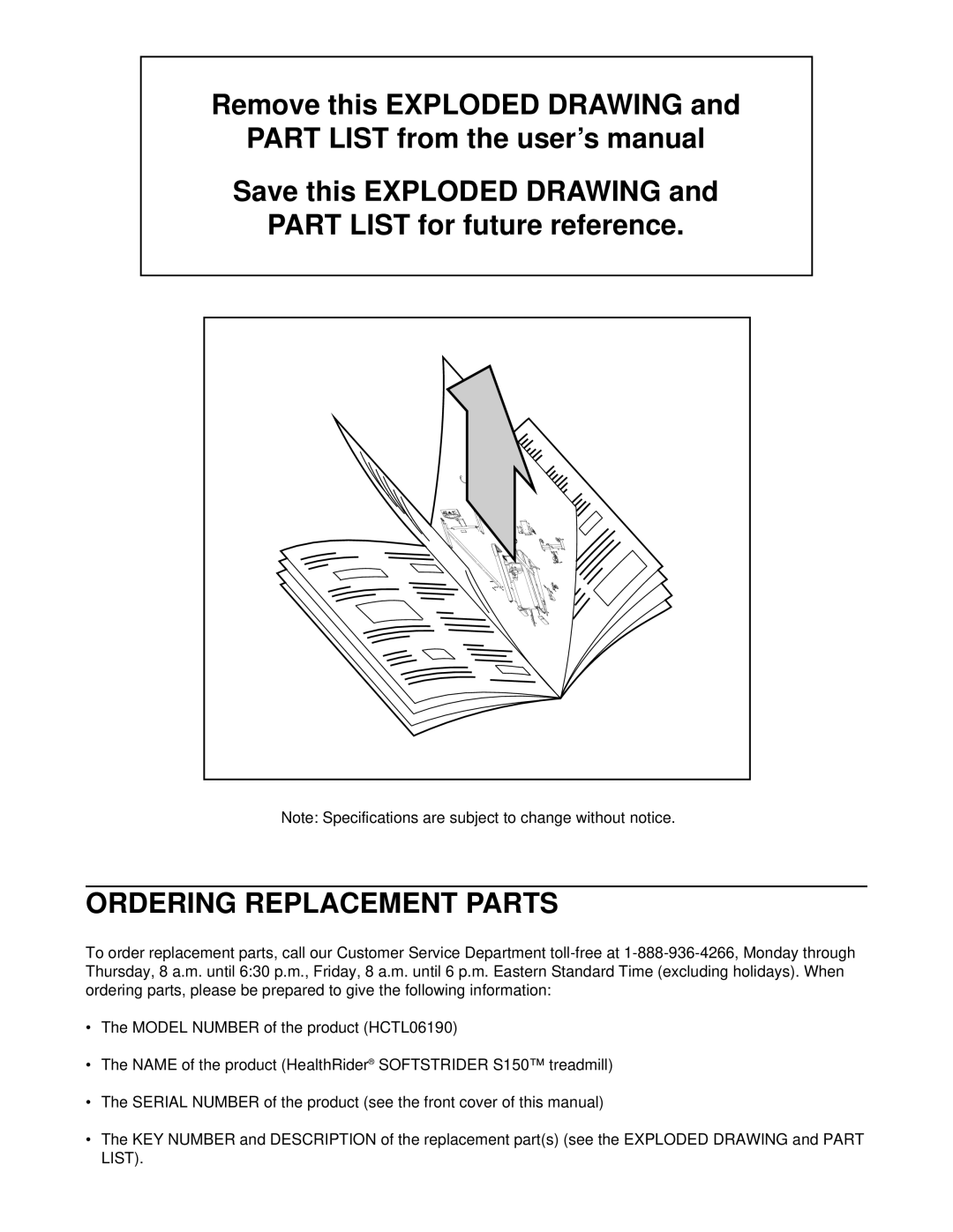 Healthrider HCTL06190 manual Ordering Replacement Parts 