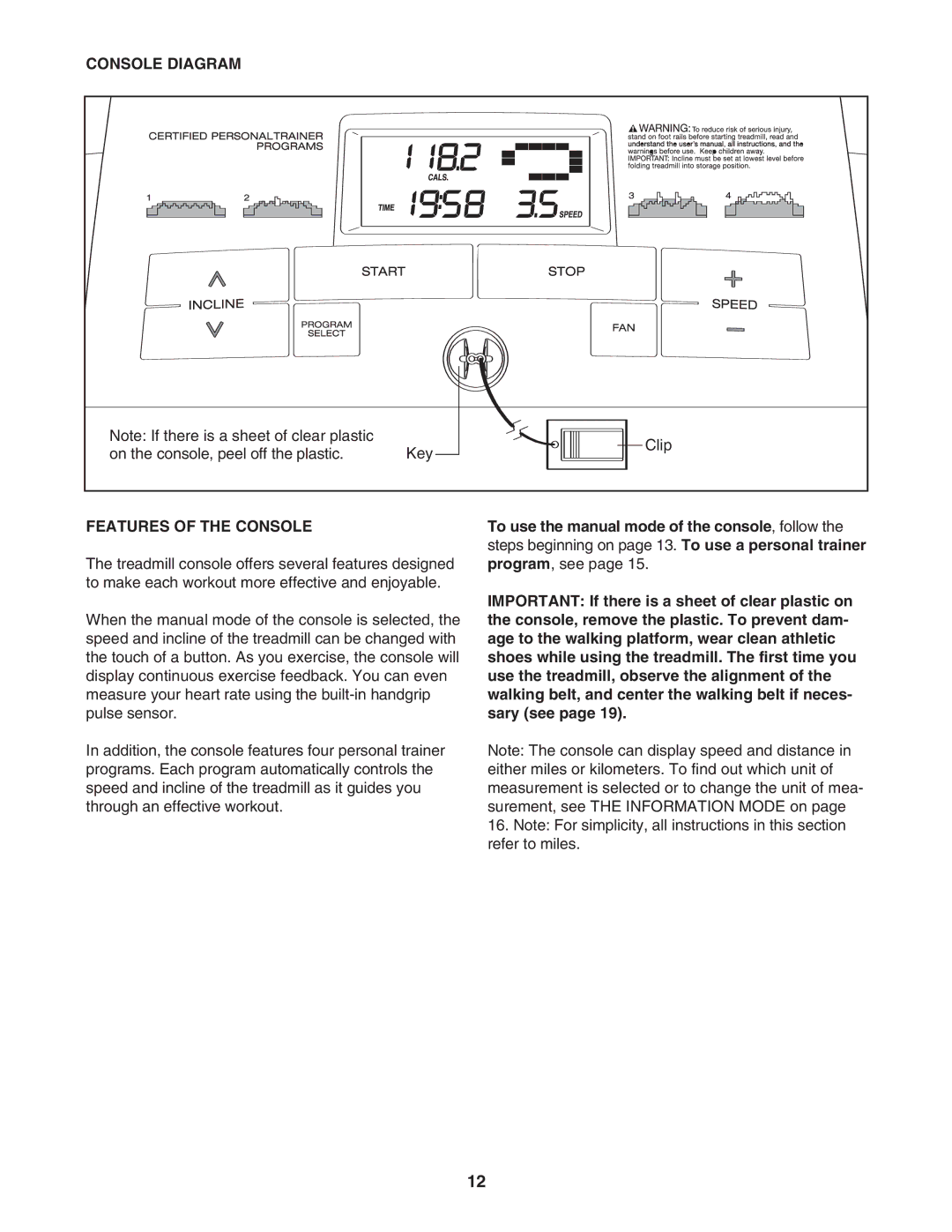 Healthrider HMTL39906.1 manual Console Diagram, Features of the Console 