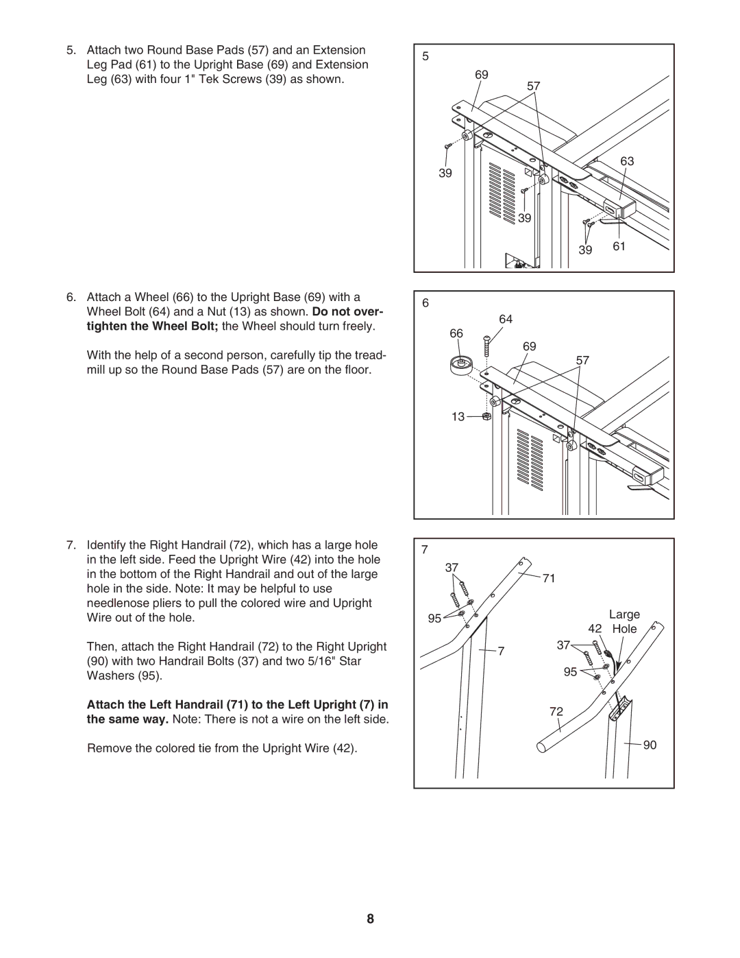 Healthrider HMTL39906.1 manual Remove the colored tie from the Upright Wire Large Hole 