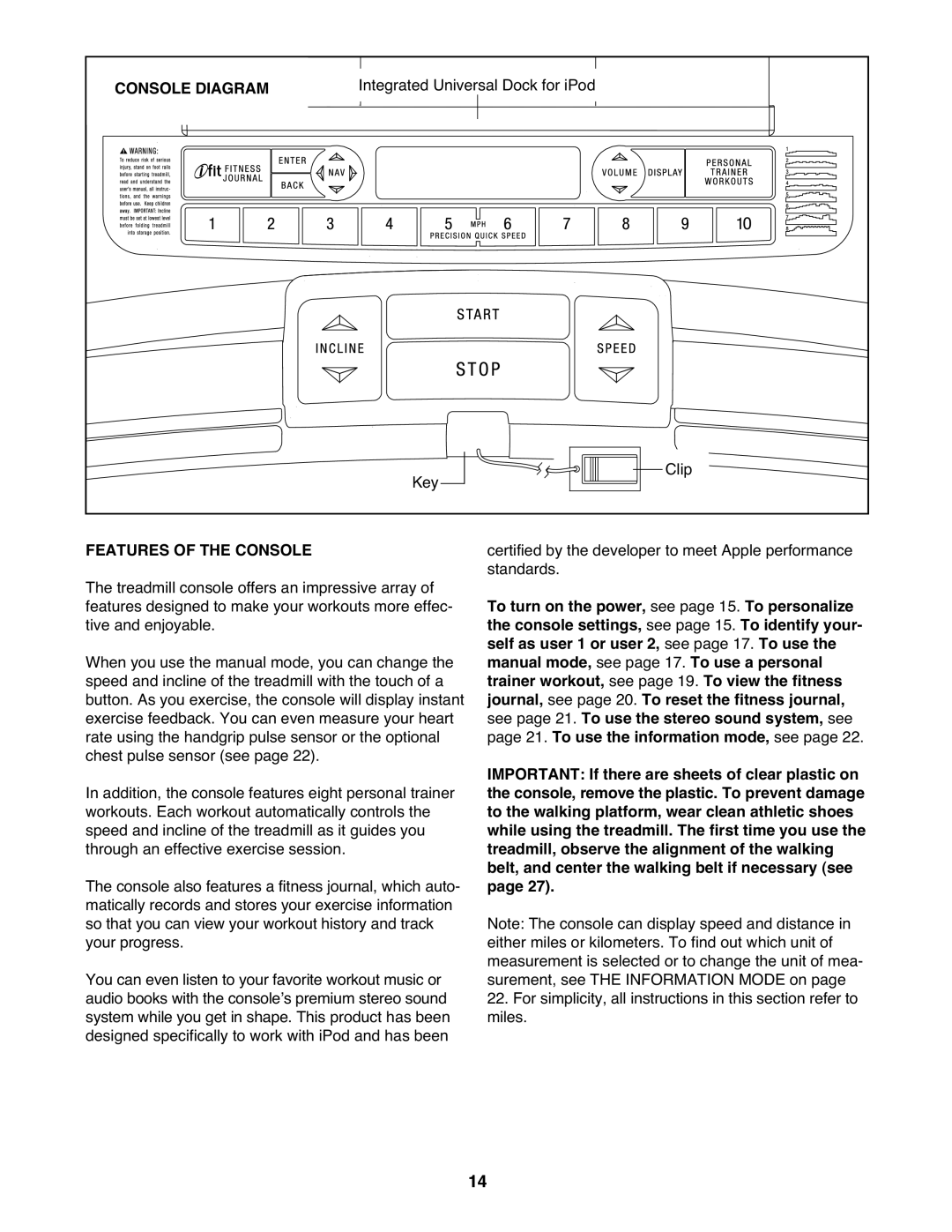 Healthrider HMTL57808 manual Console Diagram, Features of the Console 