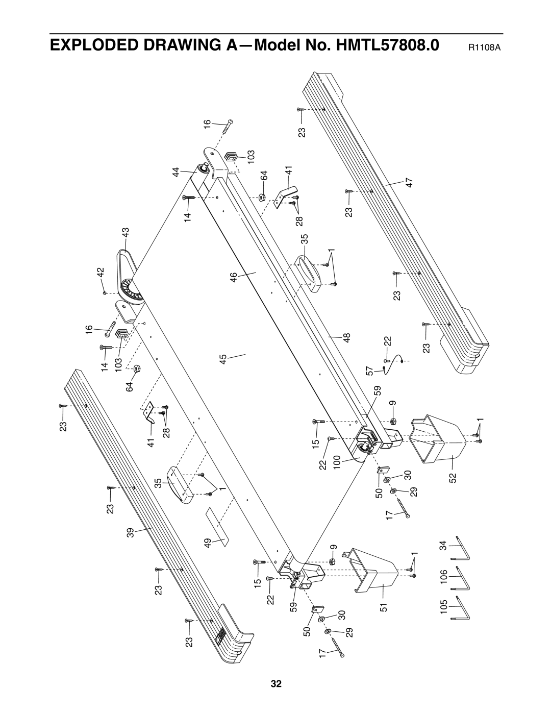 Healthrider manual Exploded Drawing A-Model No. HMTL57808.0 R1108A 