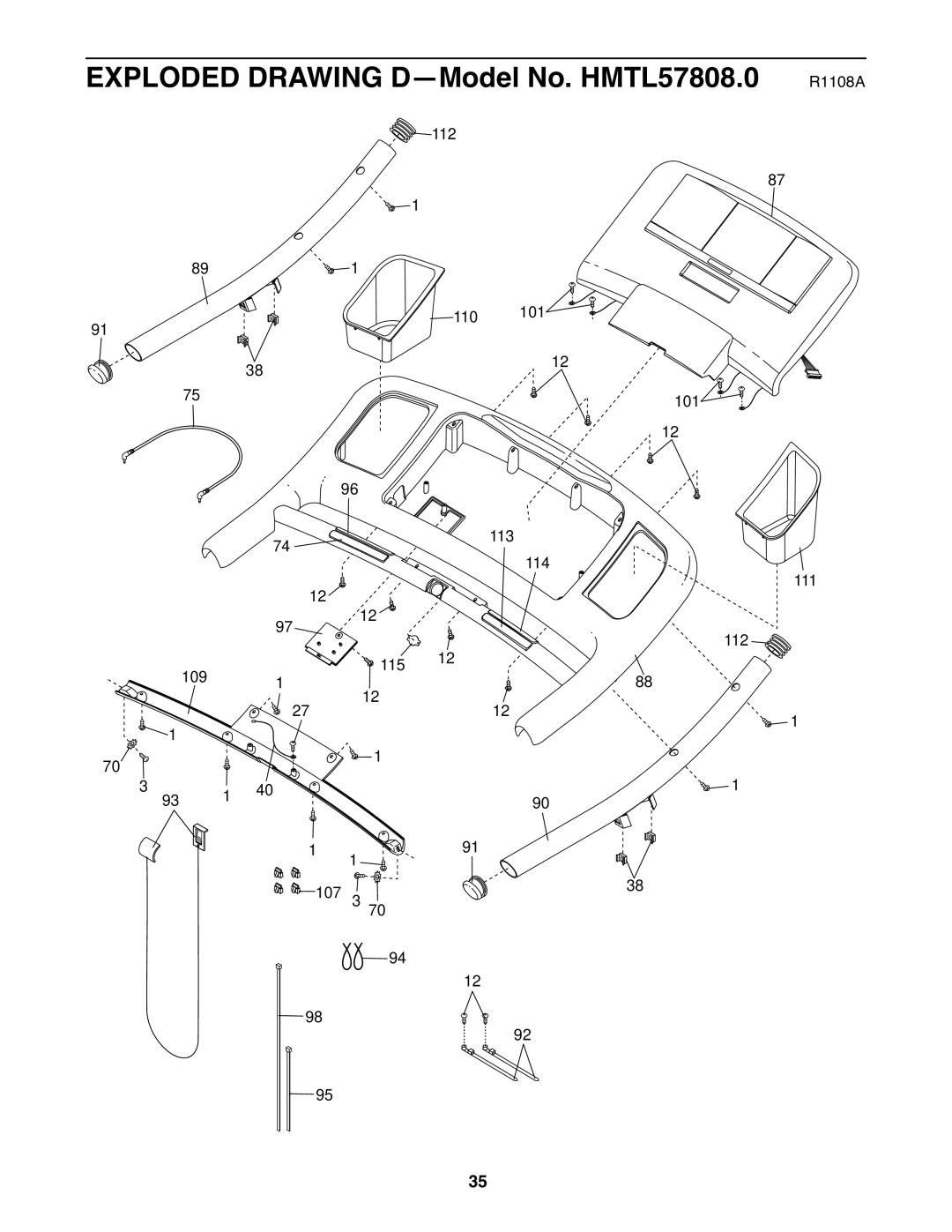 Healthrider manual Exploded Drawing D-Model No. HMTL57808.0 R1108A 