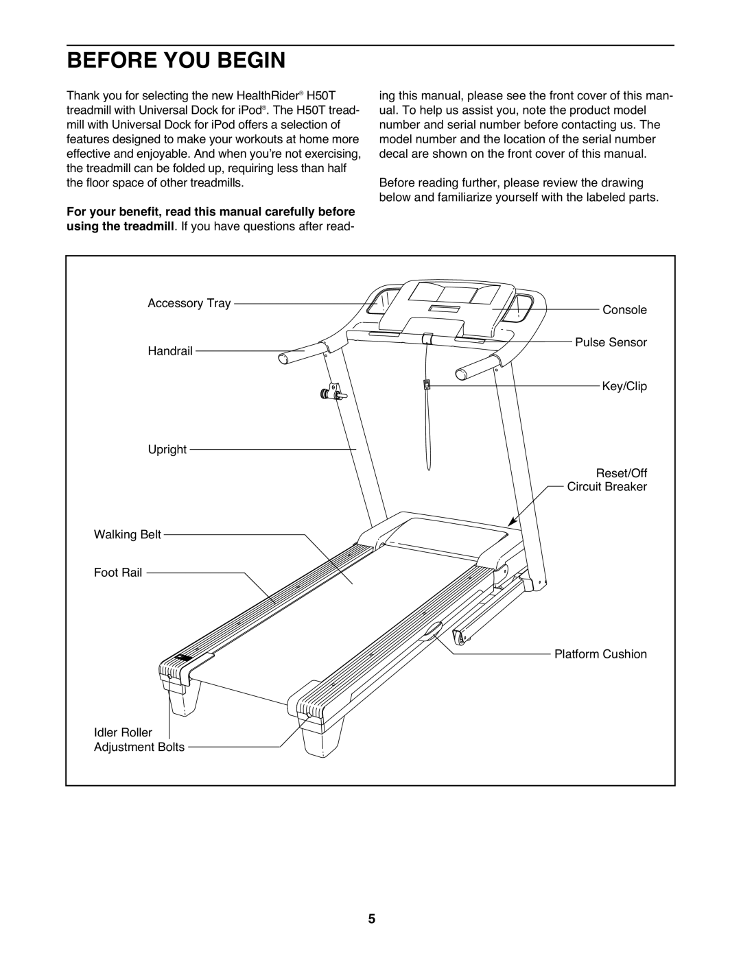 Healthrider HMTL57808 manual Before YOU Begin 