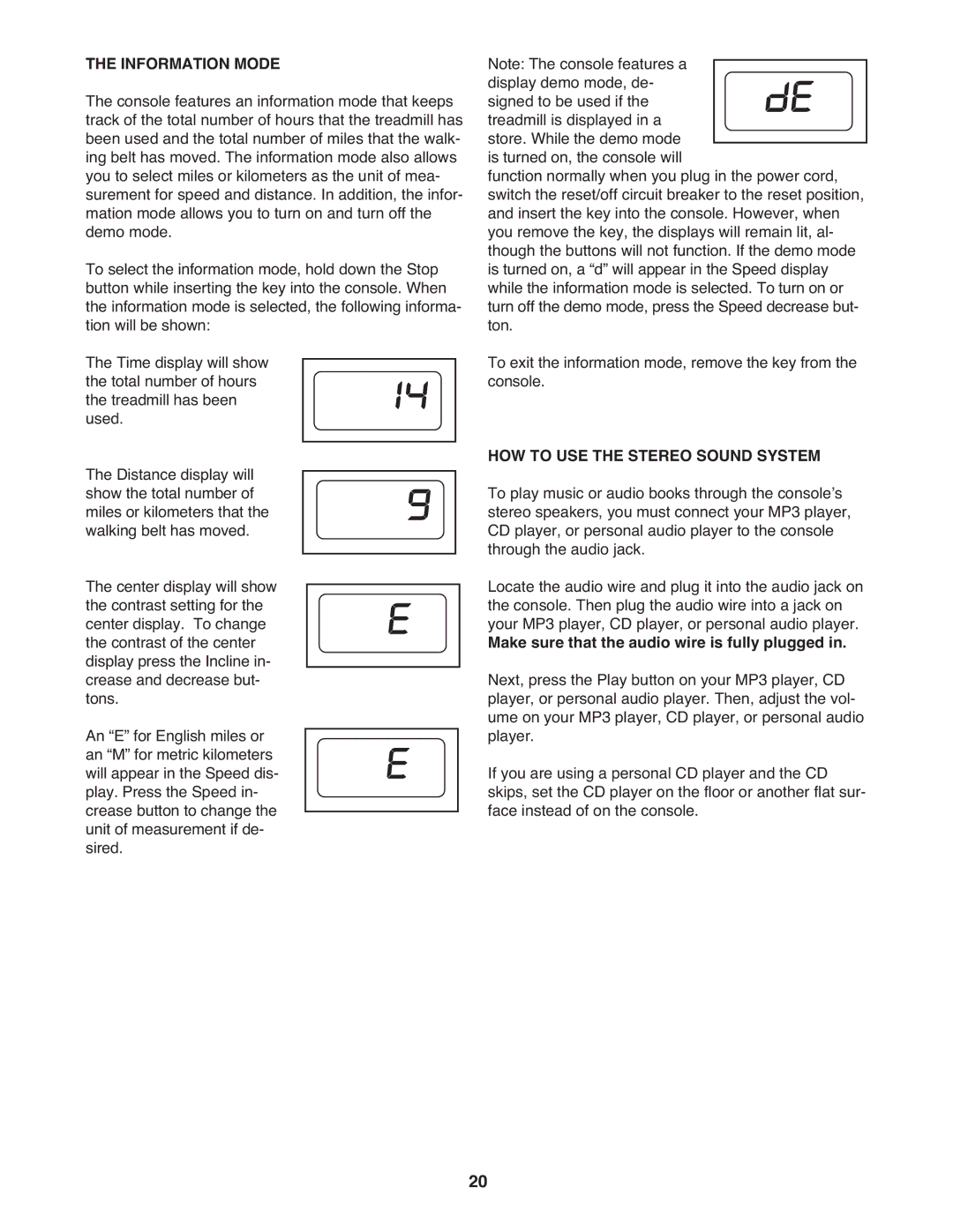 Healthrider HMTL79608.0 manual Information Mode 