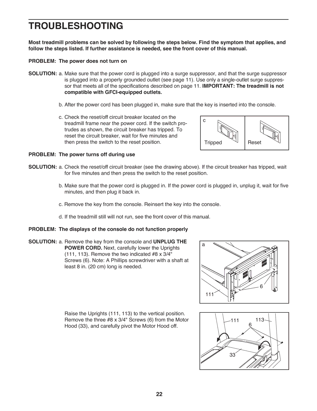 Healthrider HMTL79608.0 manual Troubleshooting, Important The treadmill is not, Compatible with GFCI-equipped outlets 