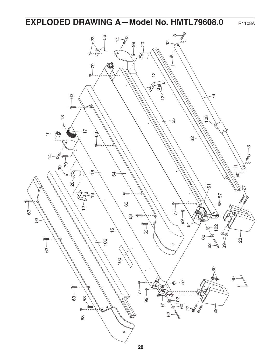 Healthrider manual Exploded Drawing A-Model No. HMTL79608.0 R1108A 