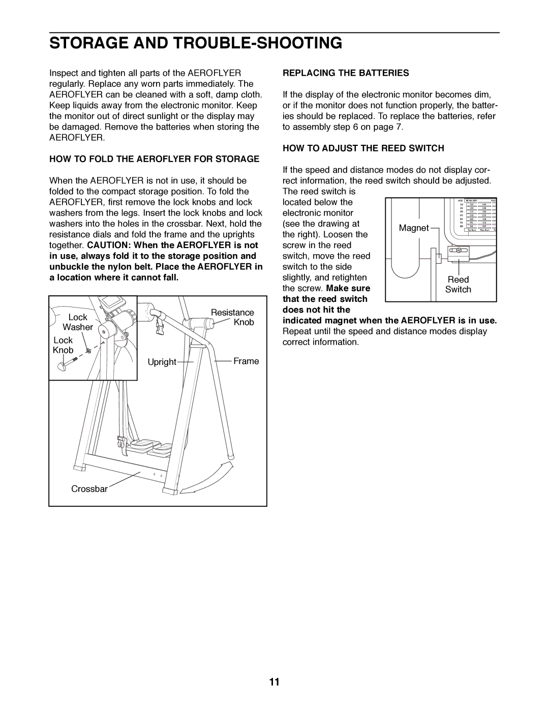 Healthrider HRAW56071 manual Storage and TROUBLE-SHOOTING, HOW to Fold the Aeroflyer for Storage, Replacing the Batteries 