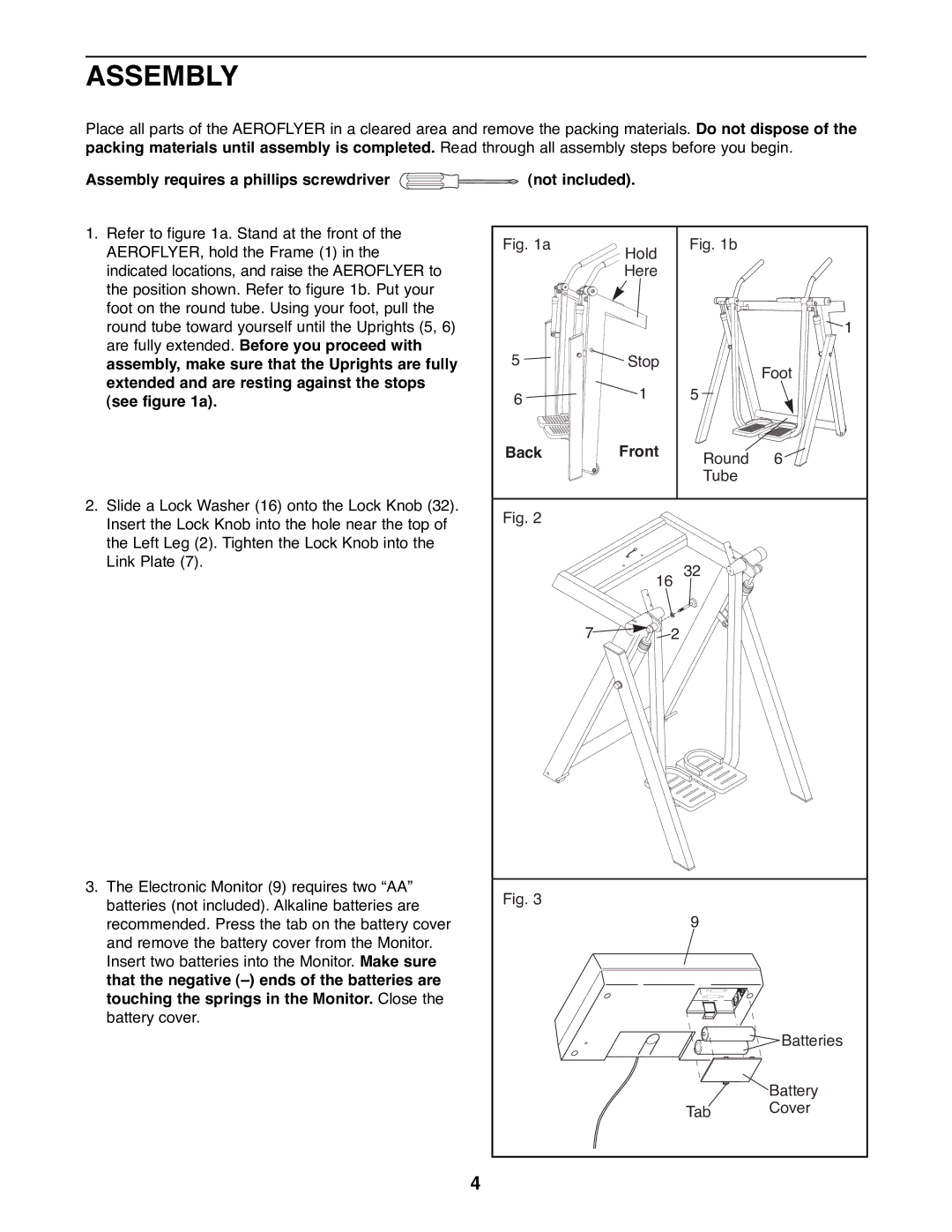 Healthrider HRAW75070 manual Assembly requires a phillips screwdriver not included, Back Front 