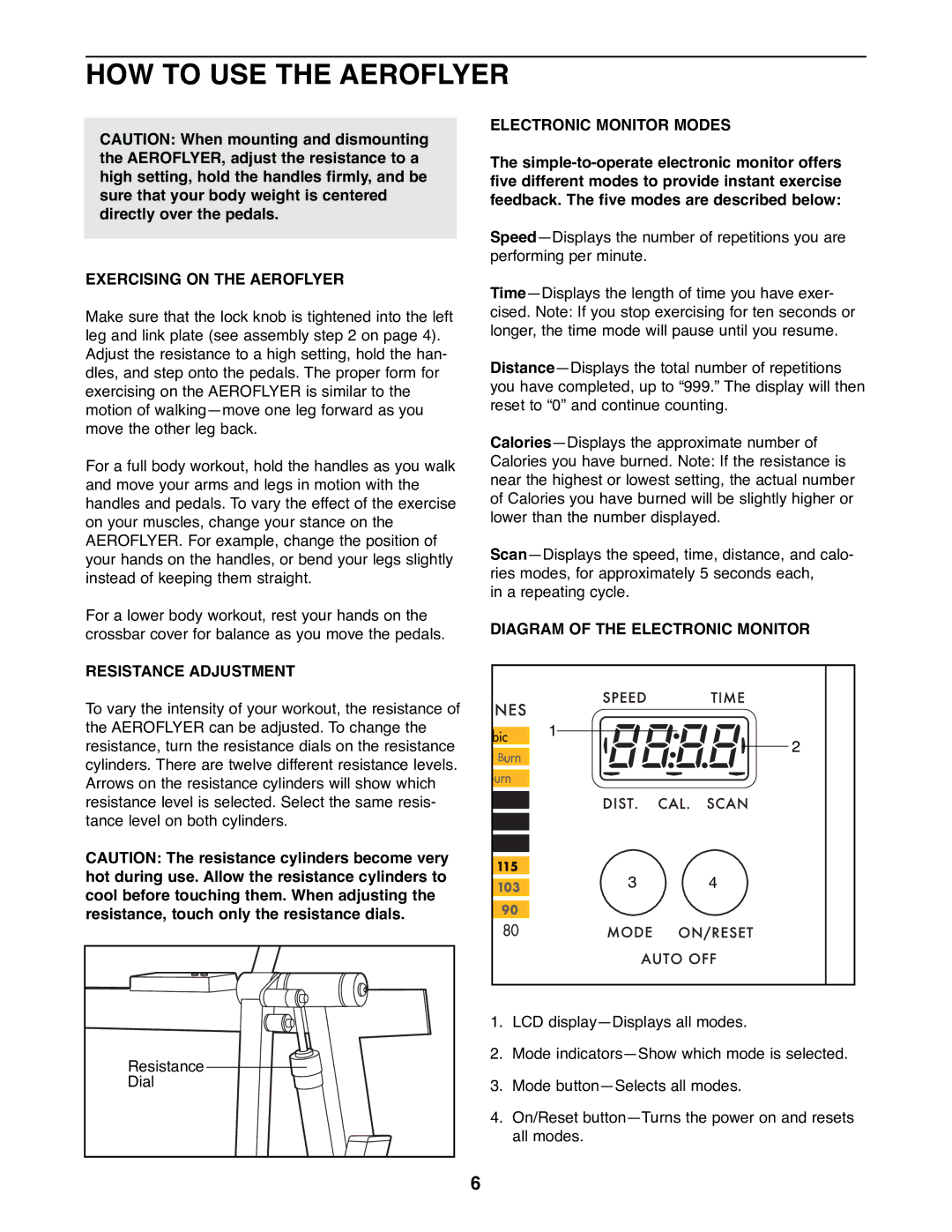 Healthrider HRAW75070 manual HOW to USE the Aeroflyer, Electronic Monitor Modes, Exercising on the Aeroflyer 