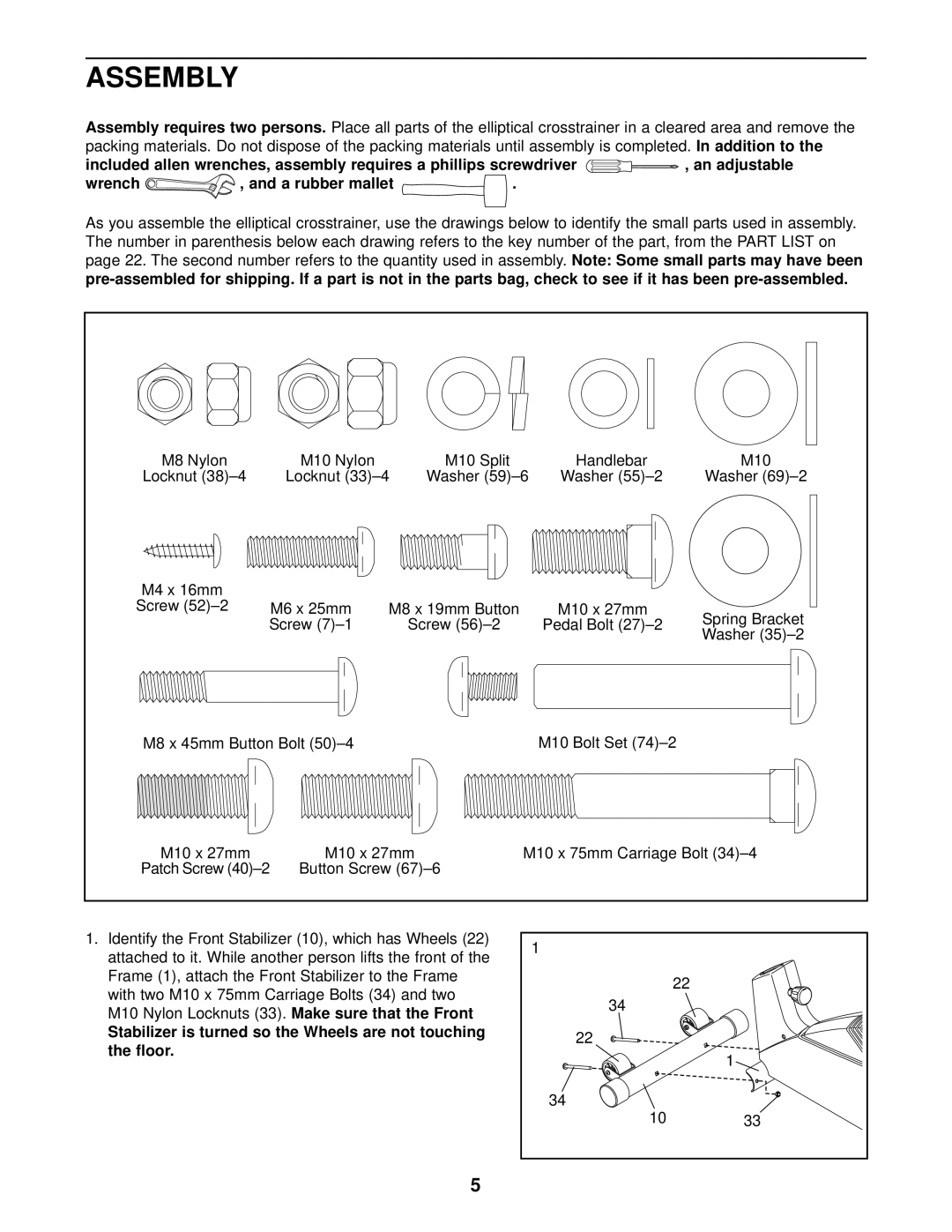 Healthrider HRCCEL49011 manual Assembly, Wrench A rubber mallet 