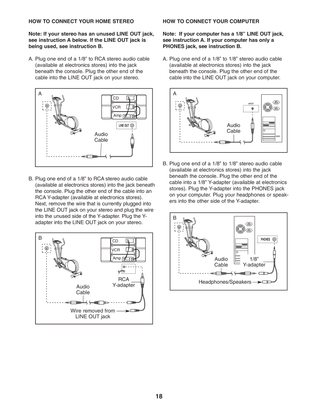 Healthrider HRCCEL59930 manual HOW to Connect Your Home Stereo HOW to Connect Your Computer 